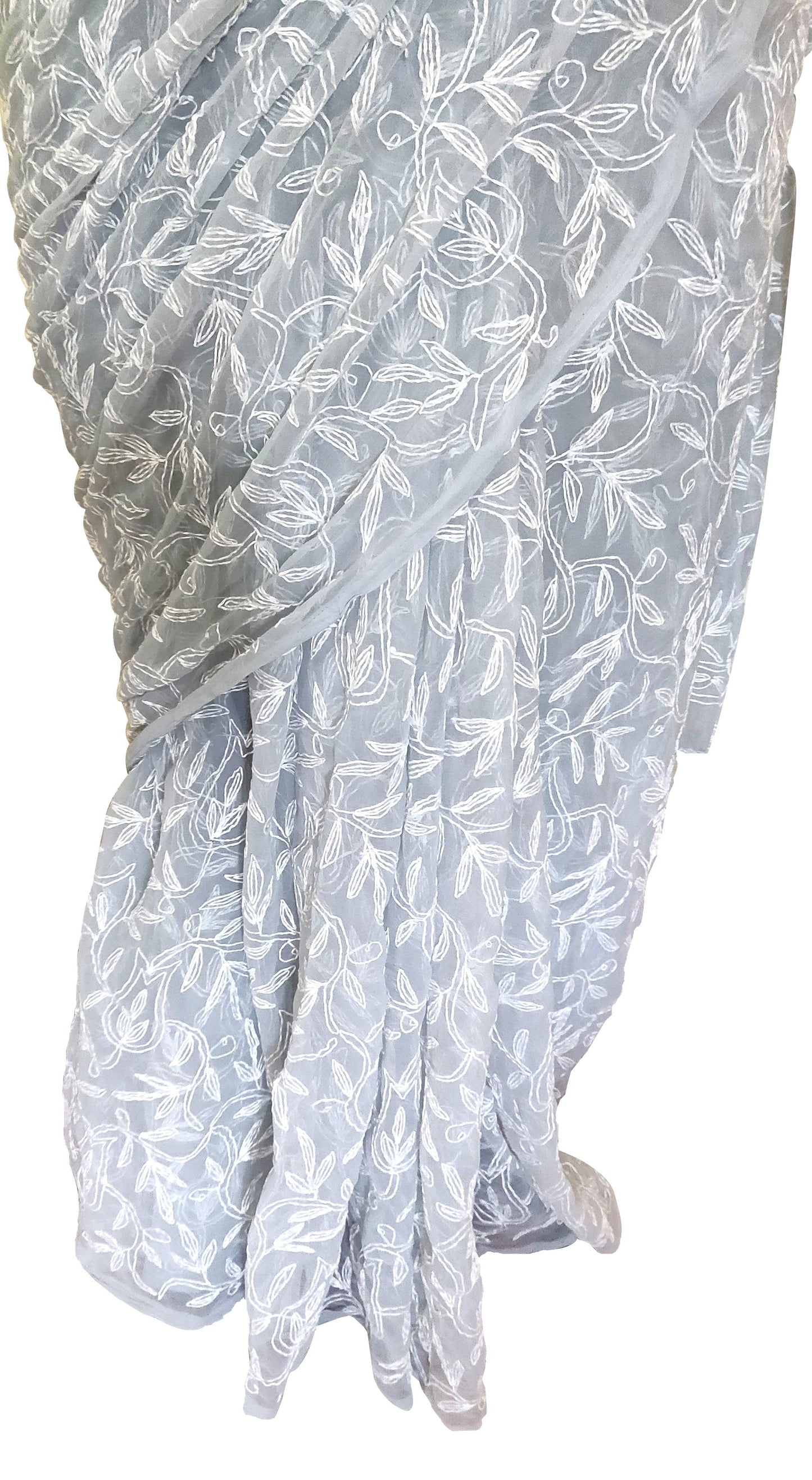Grey Tepchi Chikankari Chiffon Saree CK10-Anvi Creations-Chiffon Chikan Saree,Tepchi Work Saree