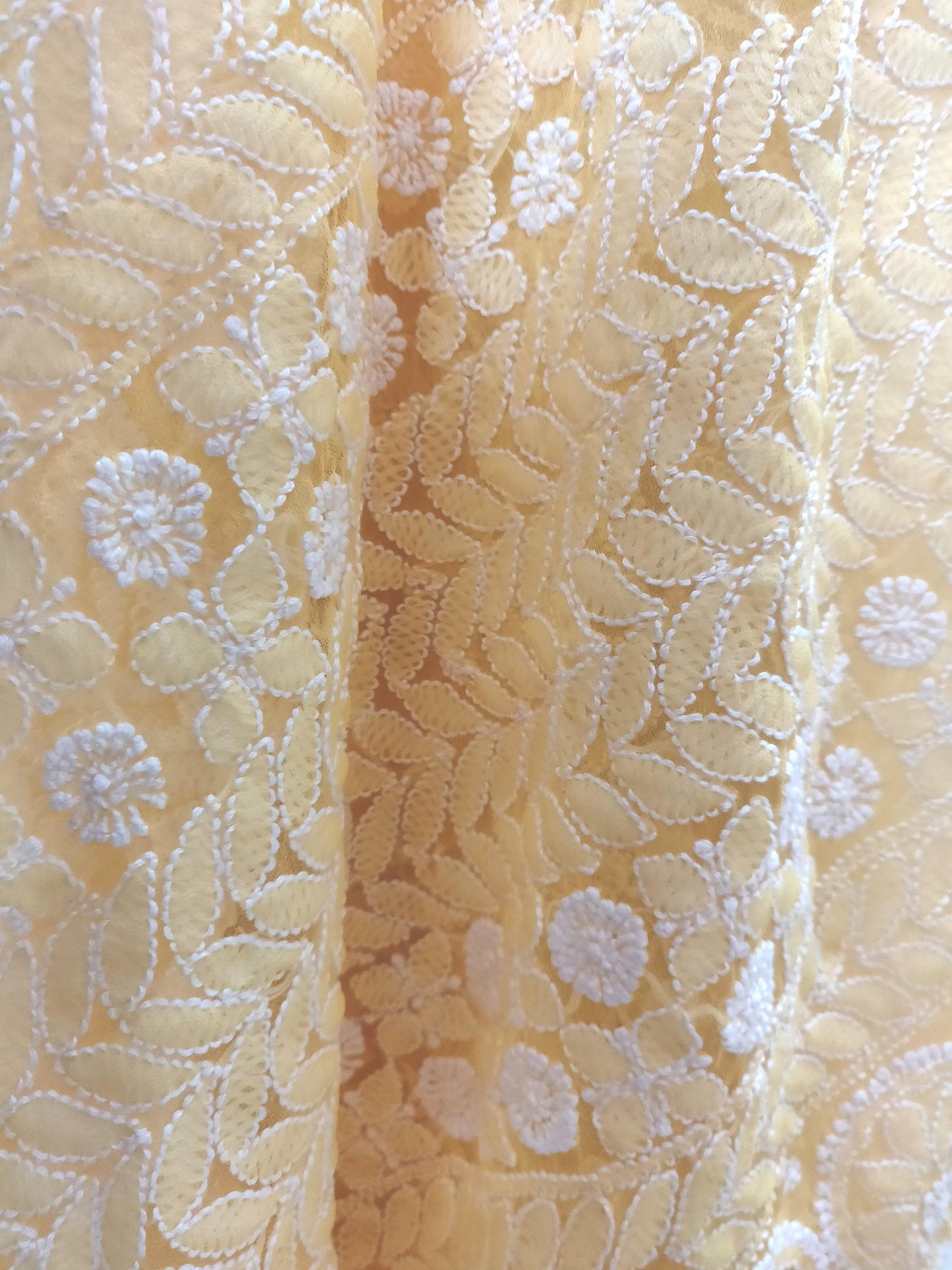 Hand Embroidered Heavy Chikankari Yellow Chiffon Saree CK24 - Ethnic's By Anvi Creations