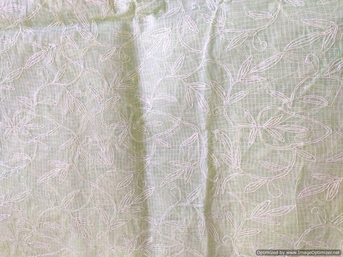 Light Green Hand Embroidered Tepchi work Chikankari Lakhnavi Kota Cotton Saree CK49 - Ethnic's By Anvi Creations