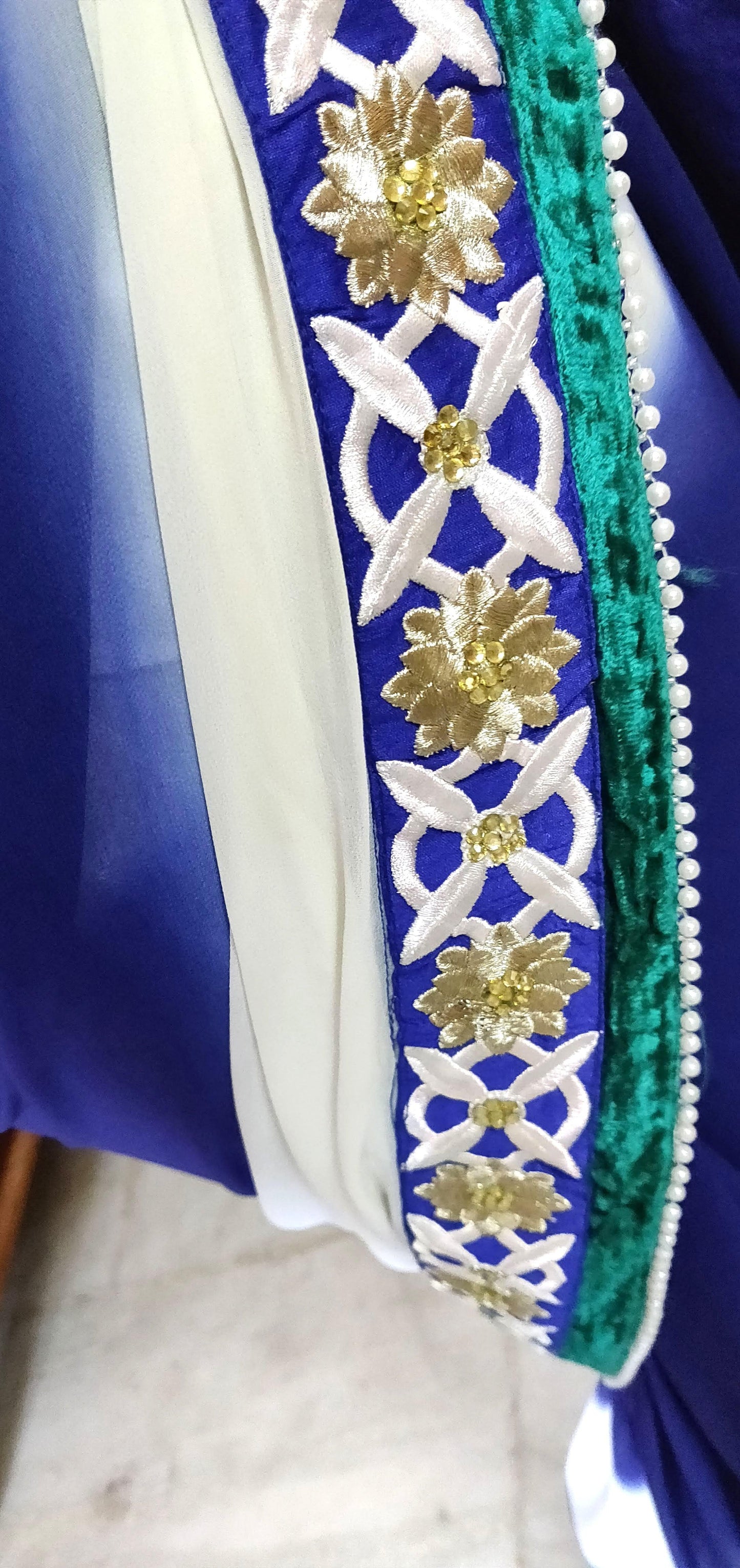 Blue White Georgette embroidered Saree CHR03a - Ethnic's By Anvi Creations