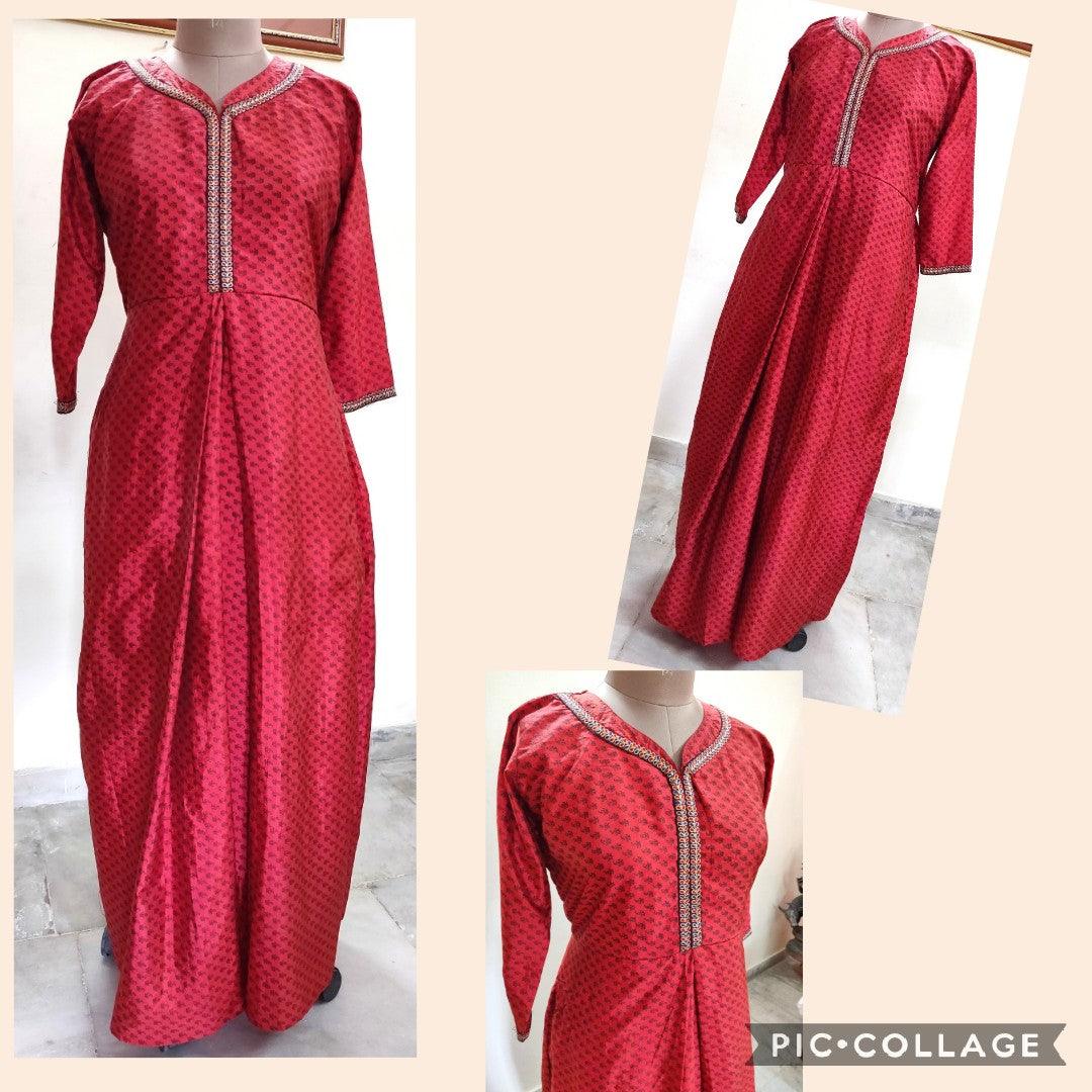 Designer Maroon Long Full stitched Gown Mother Daughter Collection ACG02 Free Size-Anvi Creations-Partywear Gown