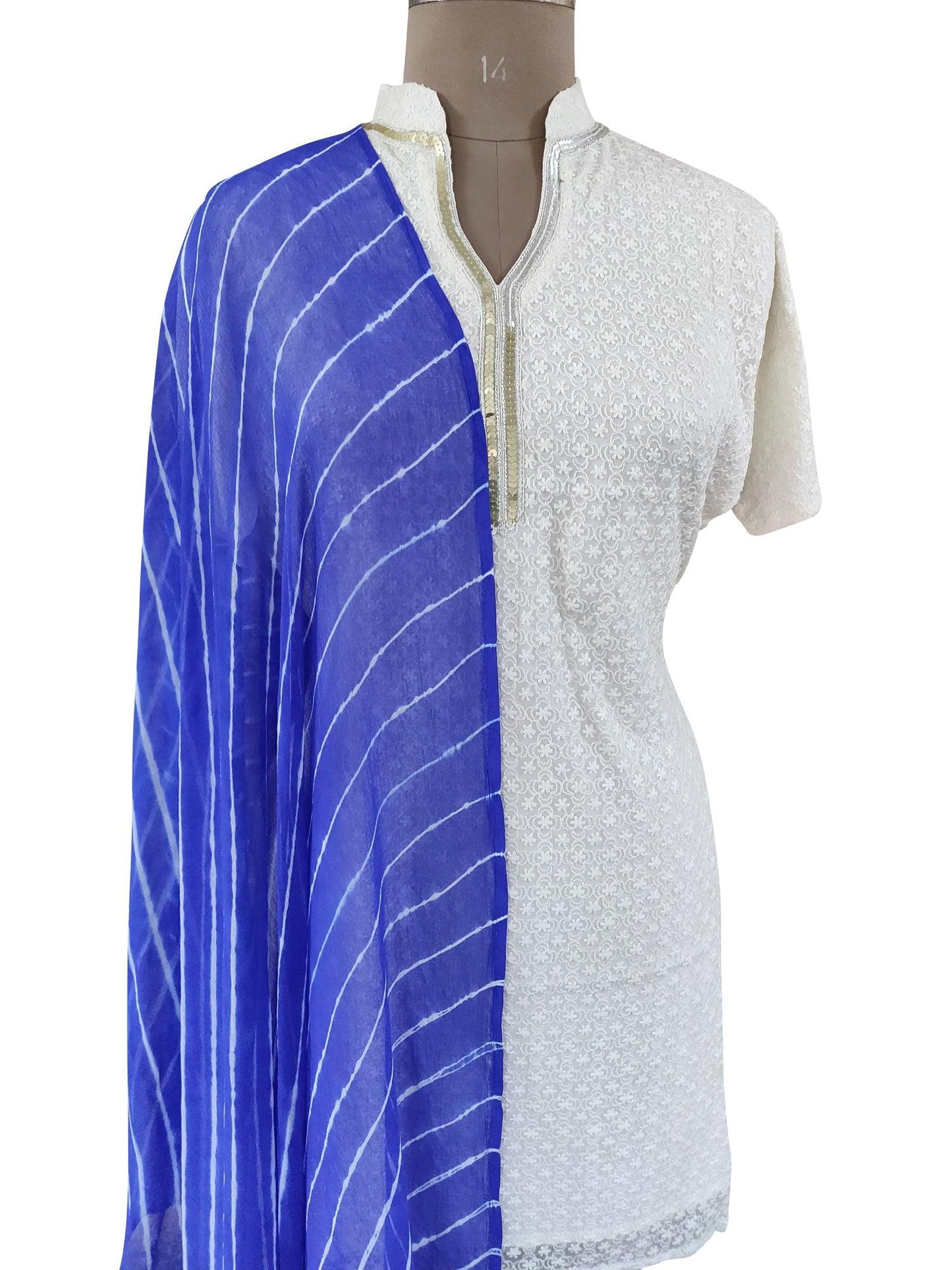 Jaipuri Lehariya Chiffon Blue Dupatta DP03-Anvi Creations-