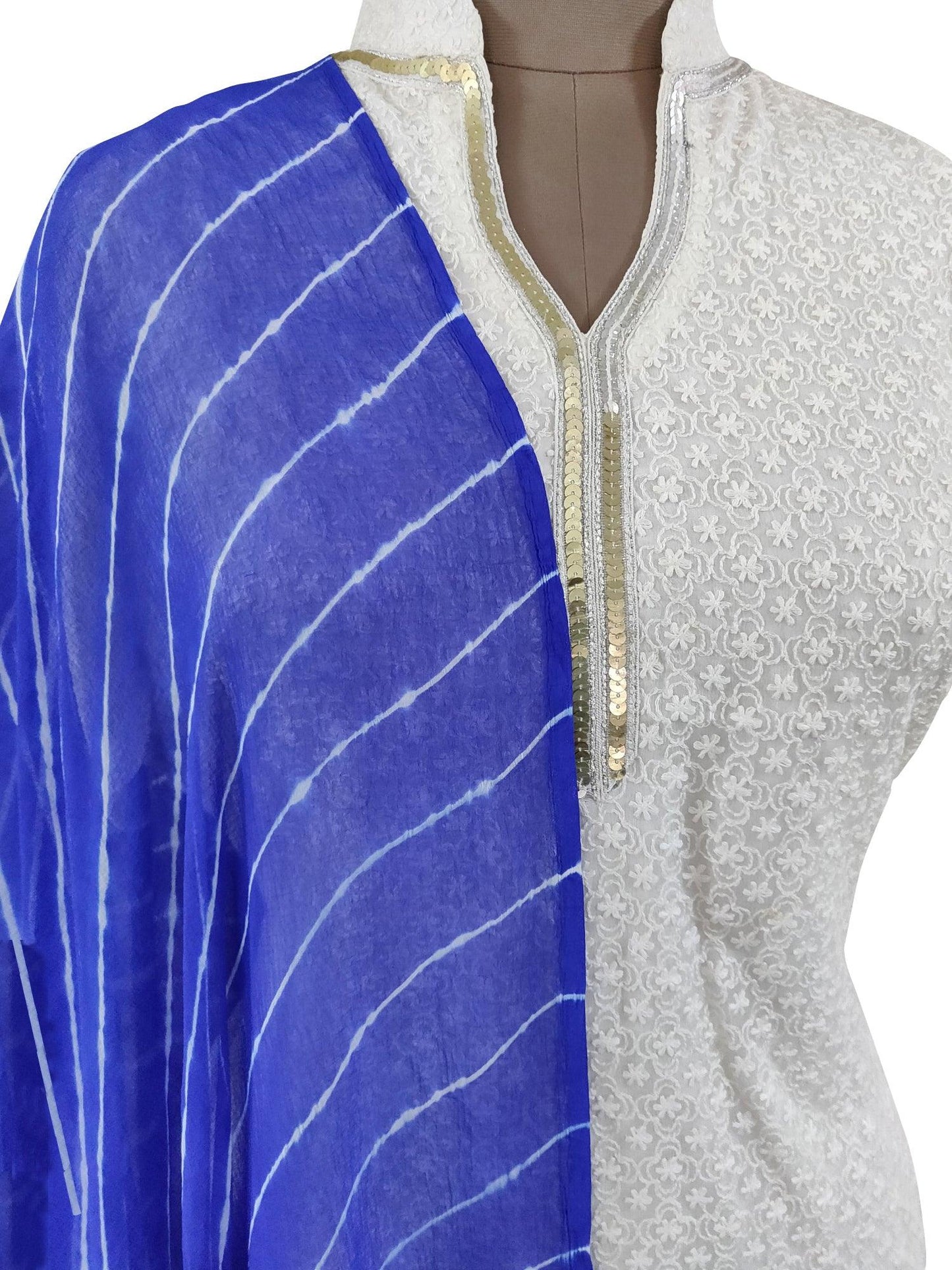 Jaipuri Lehariya Chiffon Blue Dupatta DP03-Anvi Creations-