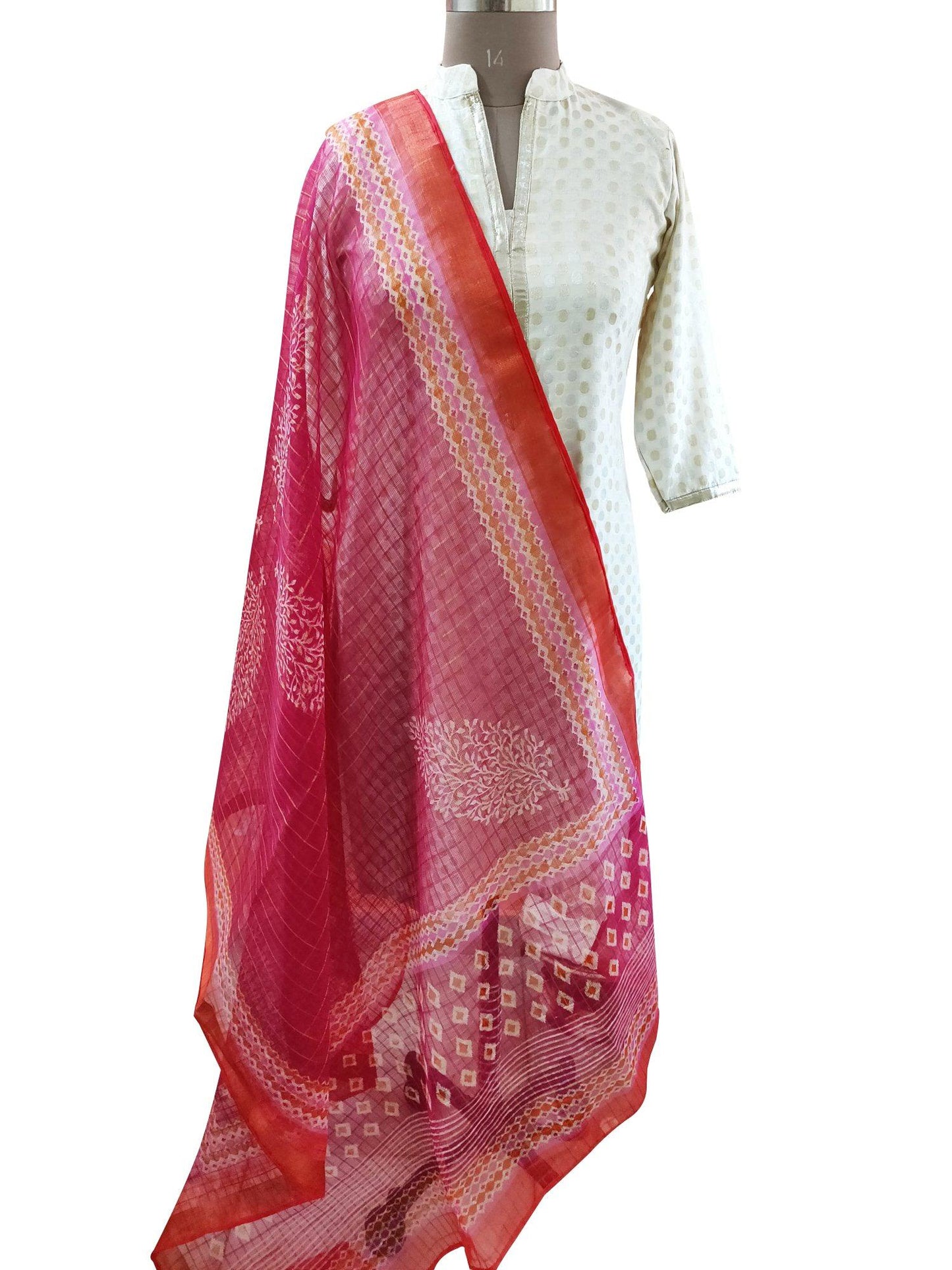 Designer Pink Patola Kota Cotton Dupatta DP13-Anvi Creations-