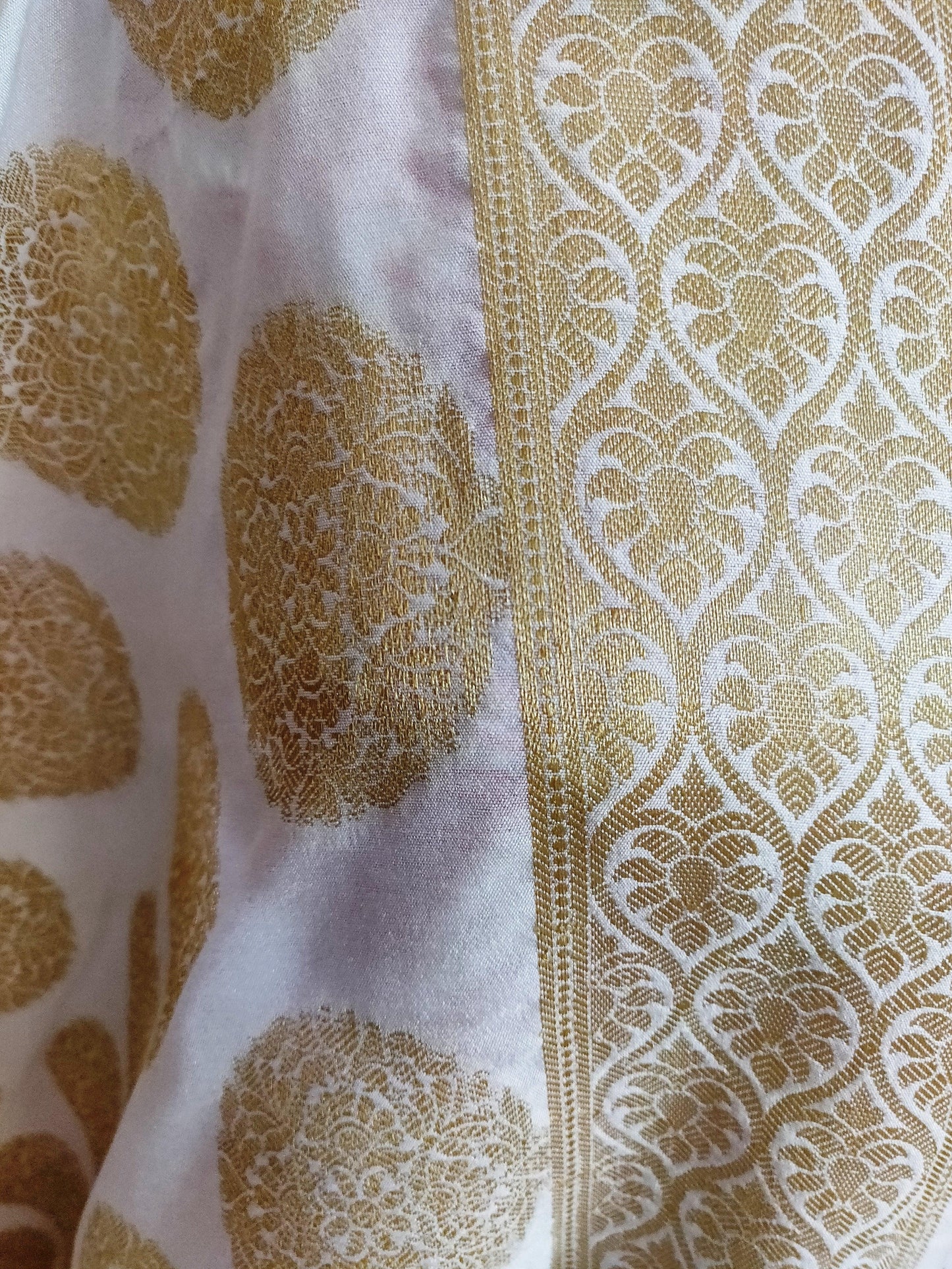 Designer White Dupion Silk Weaven Banarasi Dupatta DP25-Anvi Creations-