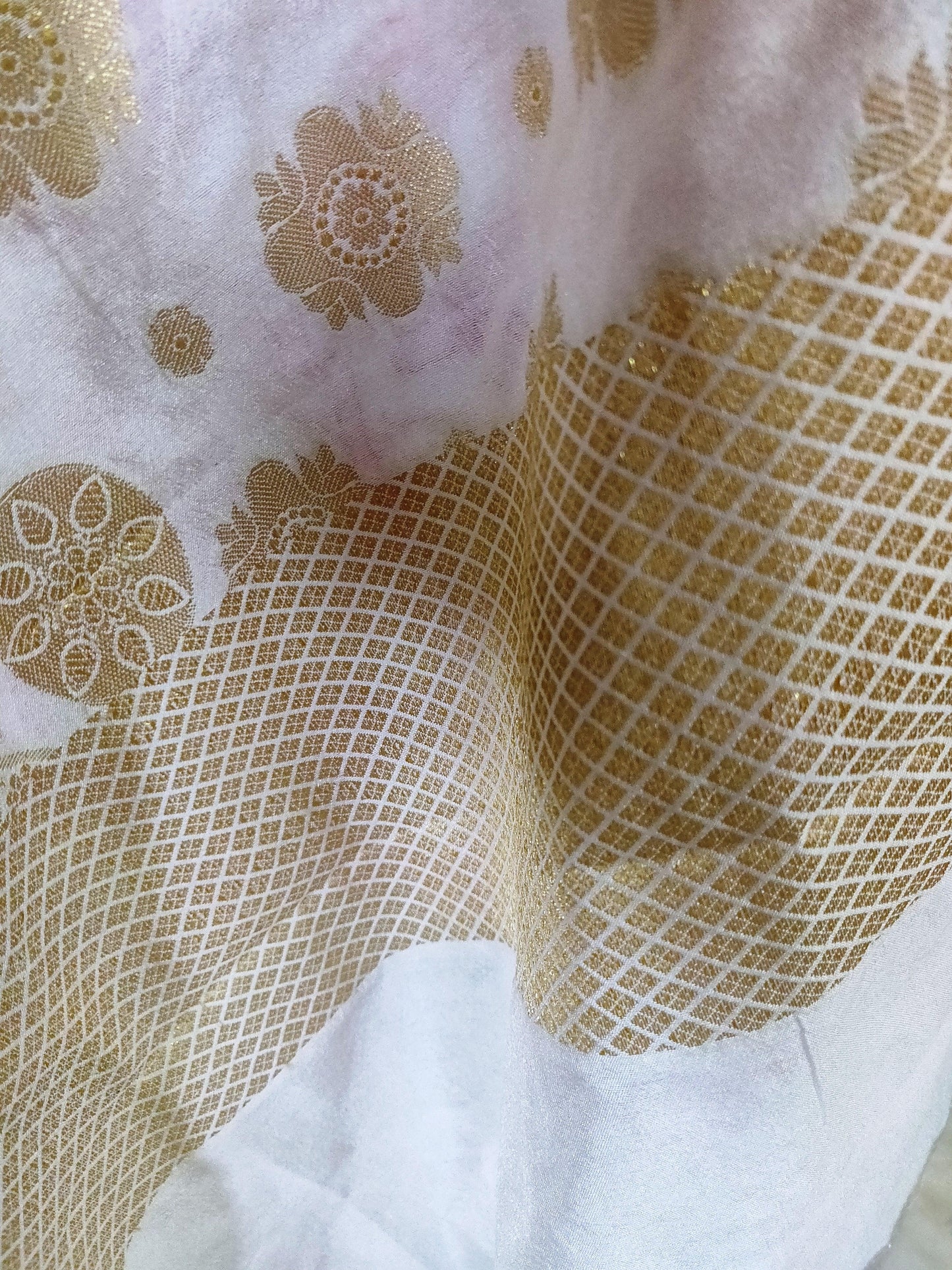 Designer White Dupion Silk Weaven Banarasi Dupatta DP27-Anvi Creations-