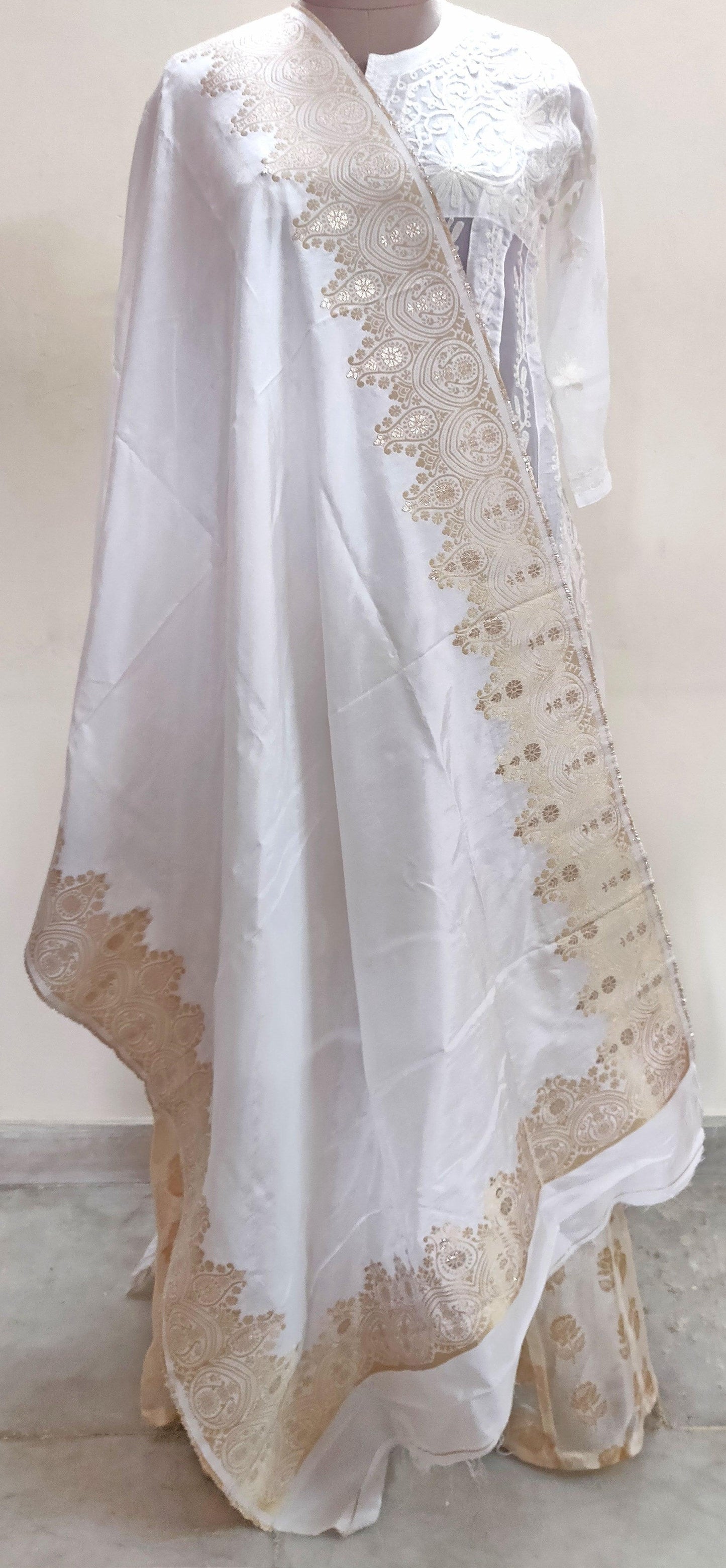 Designer Zari Weave White Dupion Silk Dupatta Dupatta DP39-Anvi Creations-