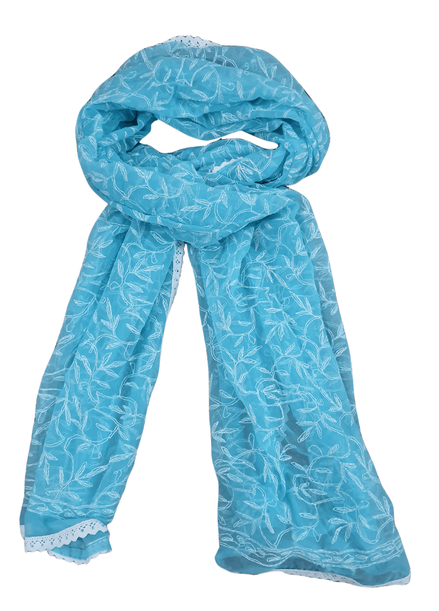 Designer Turquoise Chikankari Tepchi Work Chiffon Dupatta DP54 - Ethnic's By Anvi Creations