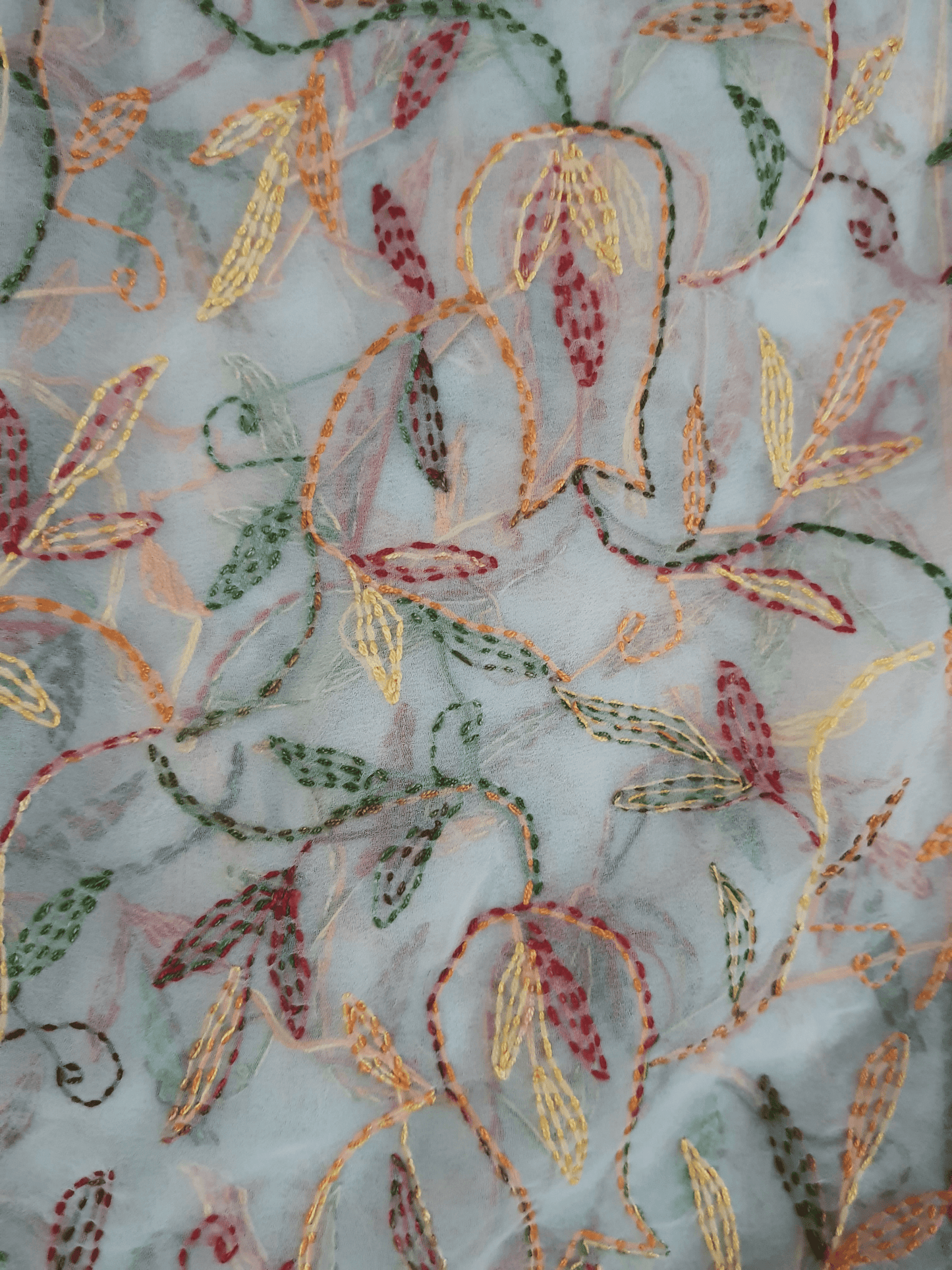 Designer Multi White Chikankari Tepchi Work Chiffon Dupatta DP55 - Ethnic's By Anvi Creations