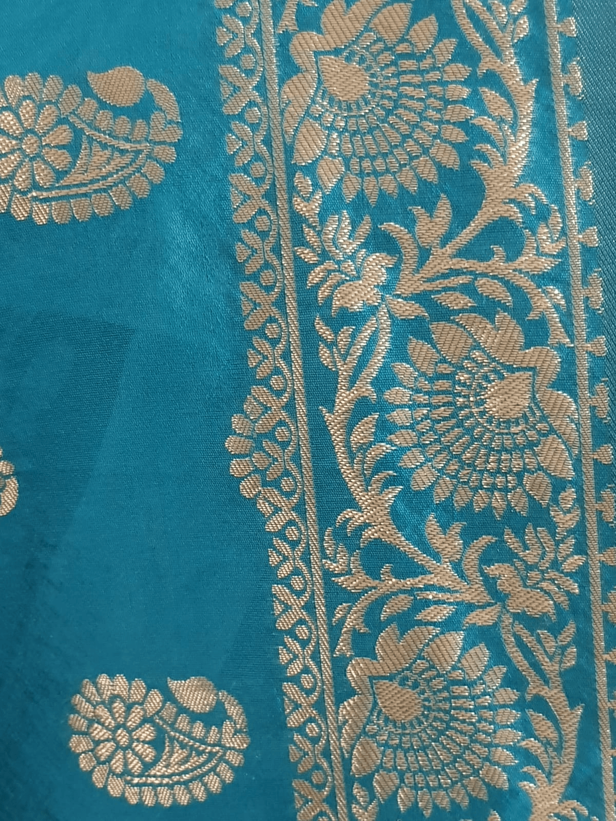 Dupion Art Silk Turquoise Zari Weaven Banarasi Dupatta DP68 - Ethnic's By Anvi Creations