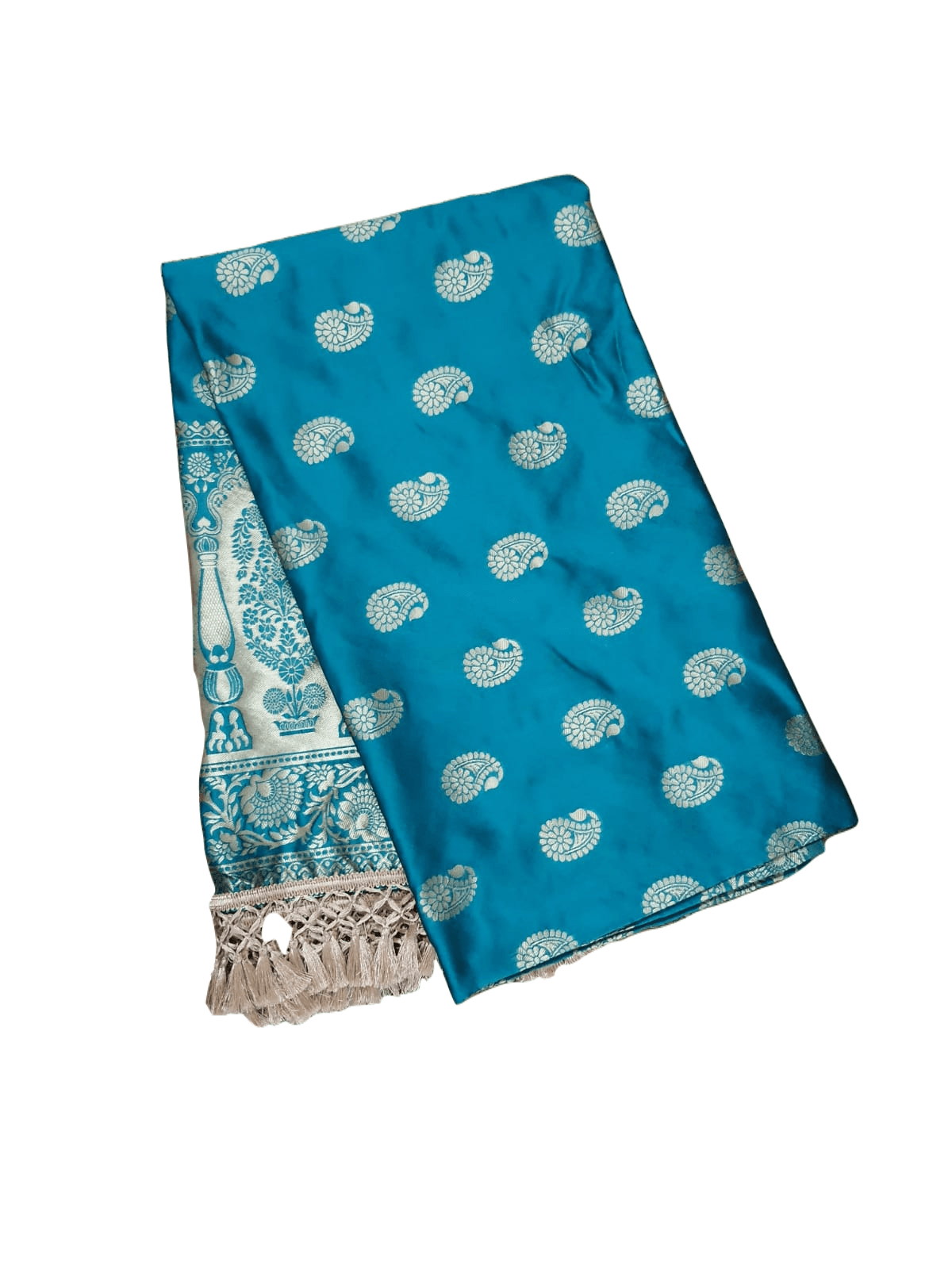 Dupion Art Silk Turquoise Zari Weaven Banarasi Dupatta DP68 - Ethnic's By Anvi Creations