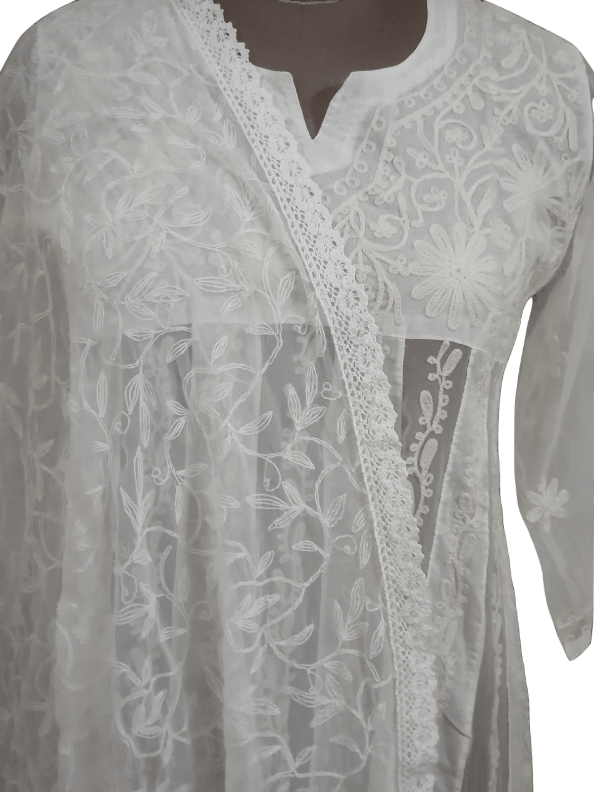 Designer Off White Chikankari Tepchi Work Chiffon Dupatta DP70 - Ethnic's By Anvi Creations