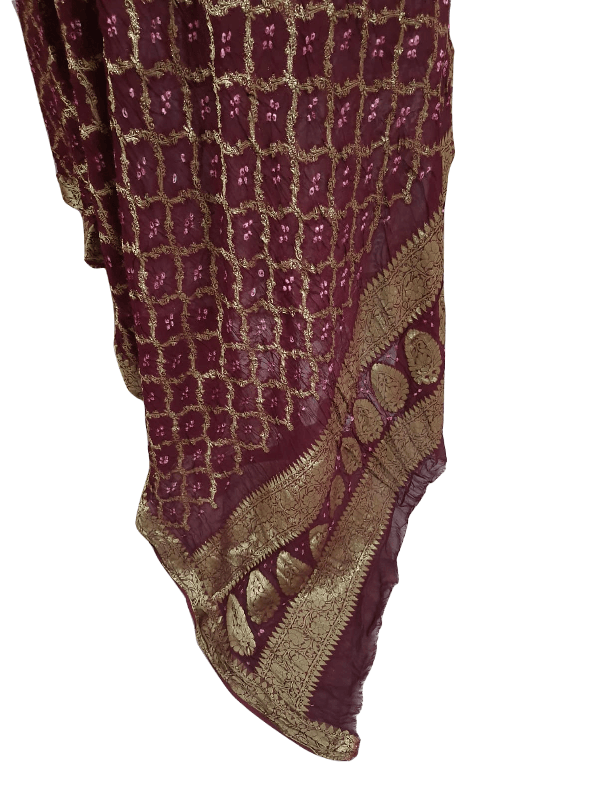 Maroon Banarasi Weaven Georgette Gharchola Bandhani Dupatta DP73 - Ethnic's By Anvi Creations