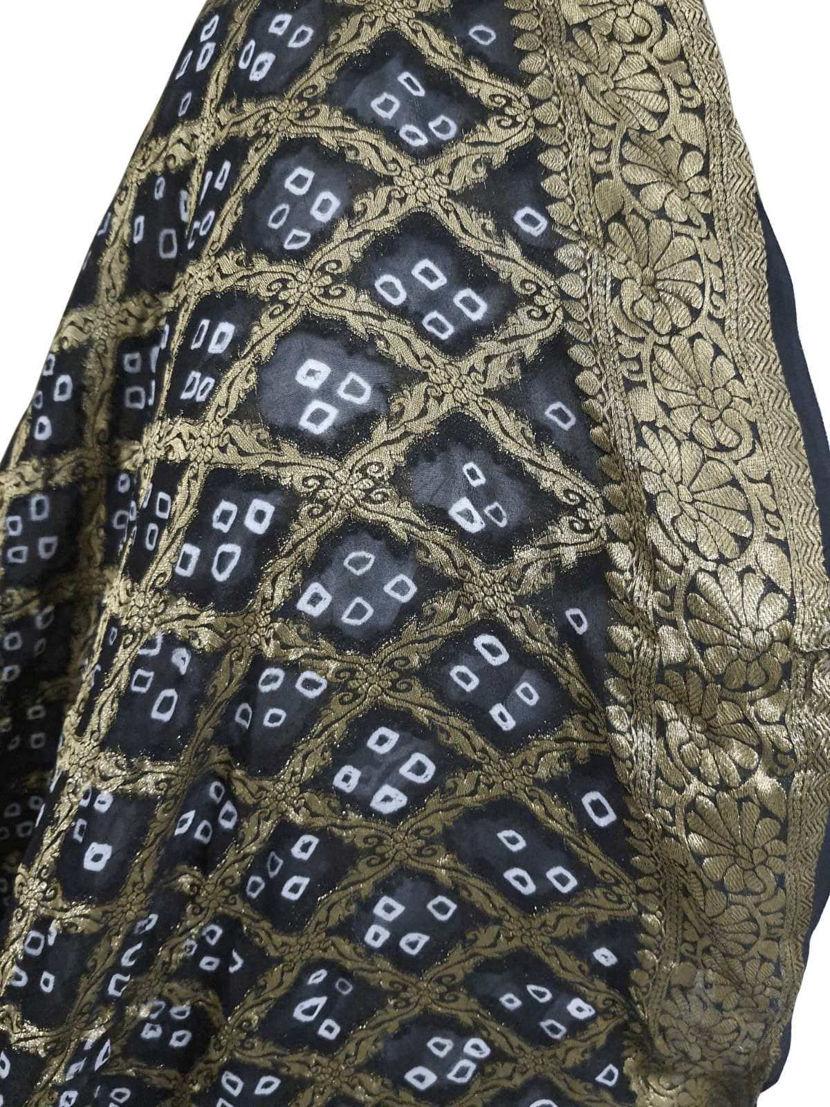 Black Banarasi Weaven Georgette Gharchola Bandhani Dupatta DP77 - Ethnic's By Anvi Creations