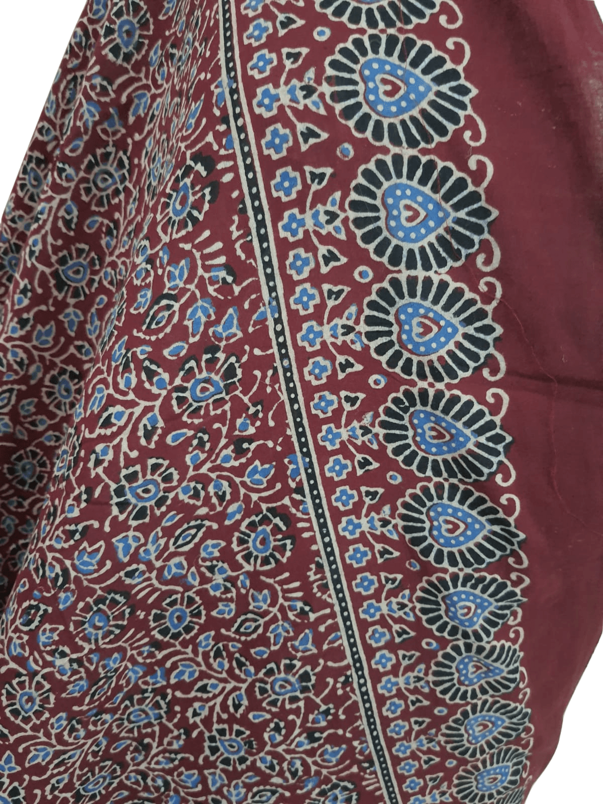 Maroon Pure Ajrakh hand Block Printed Mulmul Cotton Dupatta DP78 - Ethnic's By Anvi Creations