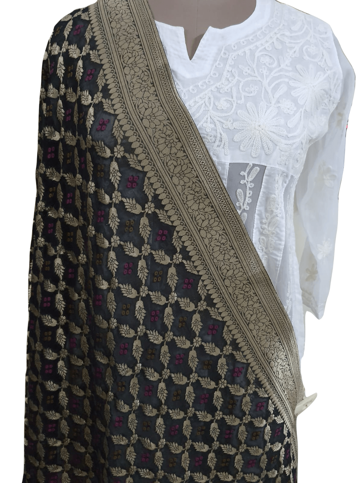 Black Georgette Zari Weave Bandhani Dupatta DP84 - Ethnic's By Anvi Creations