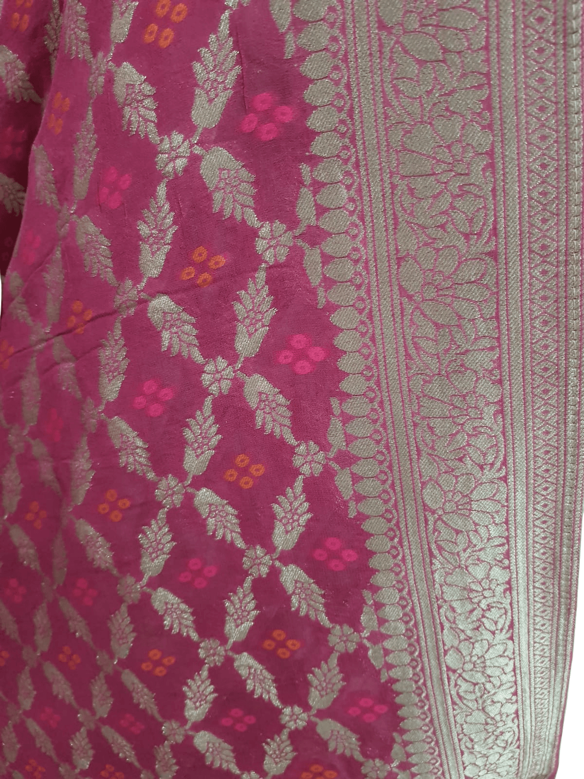 Magenta Pink Georgette Zari Weave Bandhani Dupatta DP82 - Ethnic's By Anvi Creations