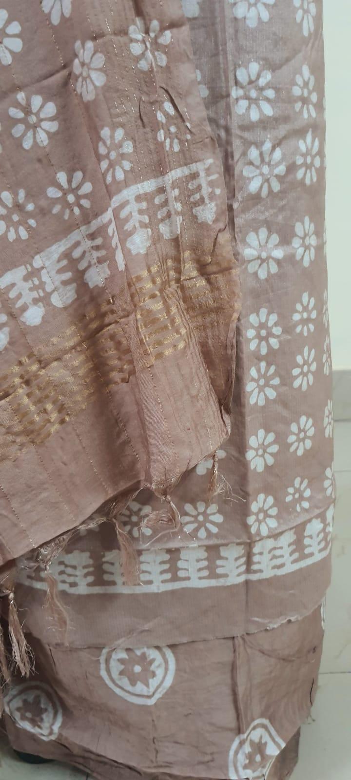 Coffee Batik Cotton Silk Salwar kameez Dress material Ev02 - Ethnic's By Anvi Creations