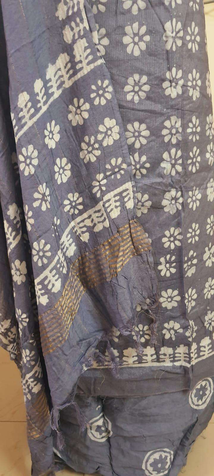 Blue Batik Cotton Silk Salwar kameez Dress material Ev03 - Ethnic's By Anvi Creations