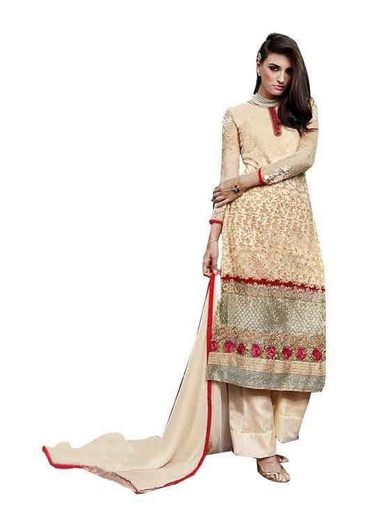 Elan Pakistani Replica Beige Georgette Embroidered Dress Material SC3302-Anvi Creations-Salwar Kameez