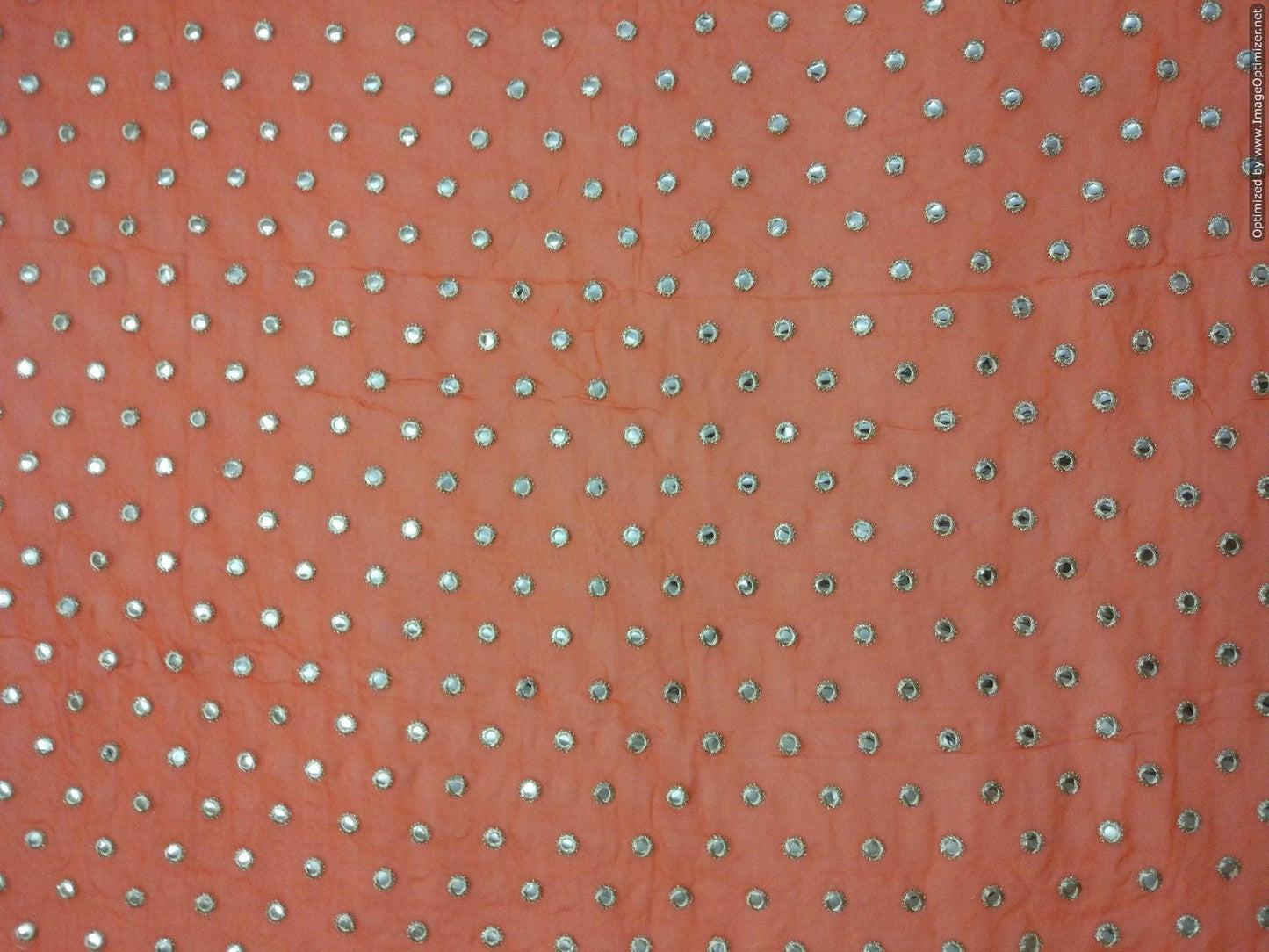 Designer Georgette Orange Mirror Embroidered Fabric Pre Cut 1 Meter FAB06-Anvi Creations-Fabric