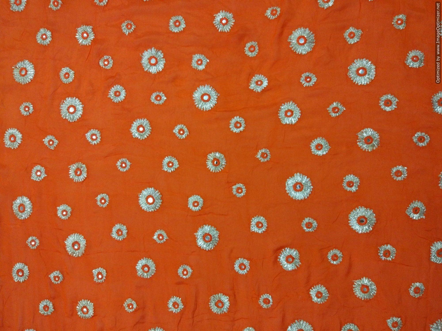 Designer Chinon Orange Gotta faux Mirror Embroidered Fabric Pre Cut 1.5 Meters (152 Cms) FAB07-Anvi Creations-Fabric
