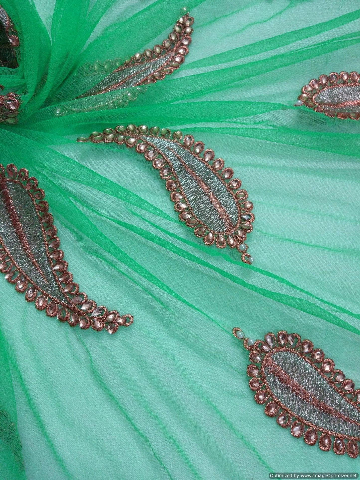 Designer Net Turquoise Zari stone Embroidered Fabric Pre Cut 2.5 Meters (255 Cms)FAB019-Anvi Creations-Fabric