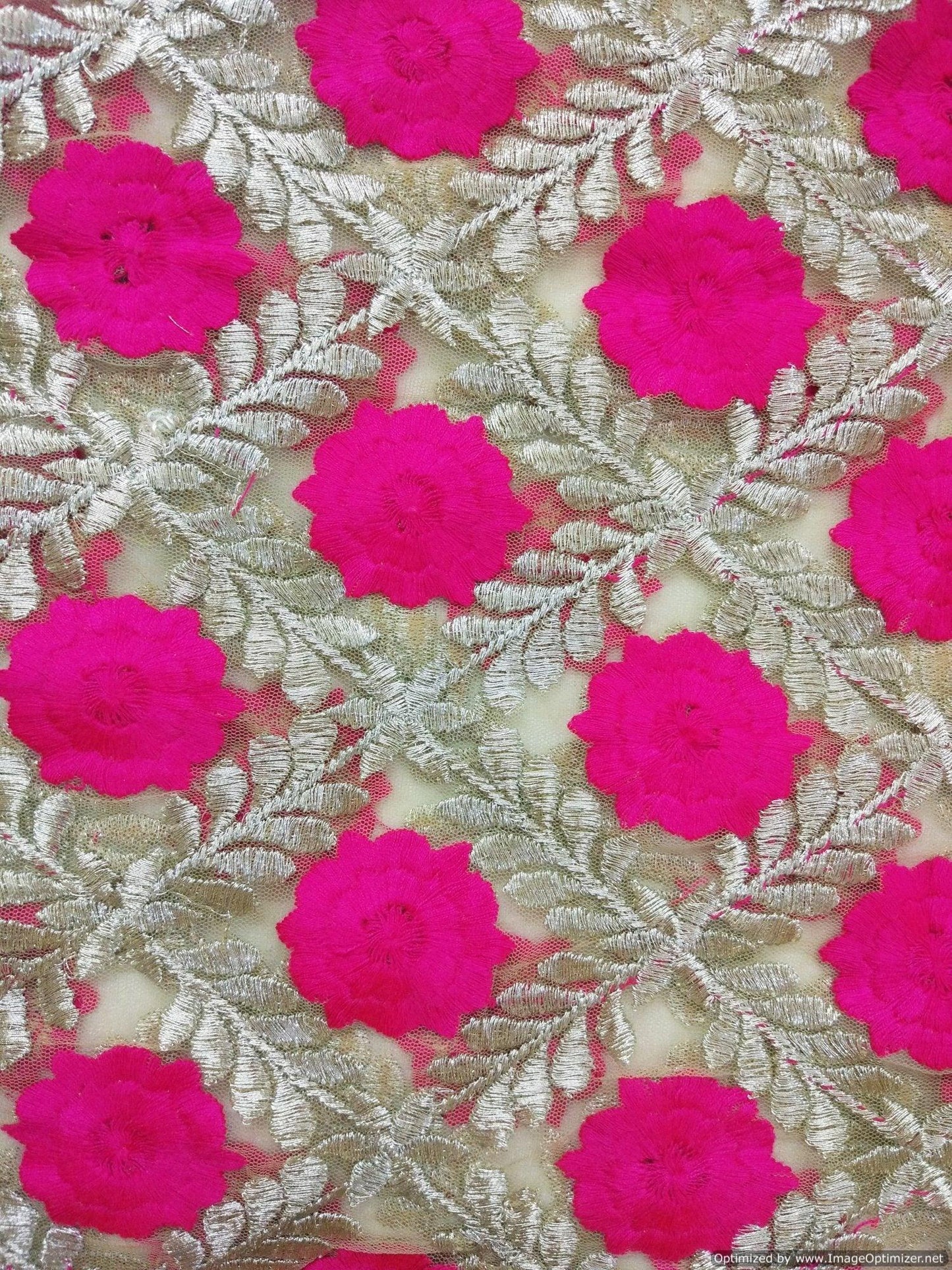 Designer Net Beige Pink Resham Embroidered Fabric Pre Cut 3 Meter FAB033-Anvi Creations-Fabric