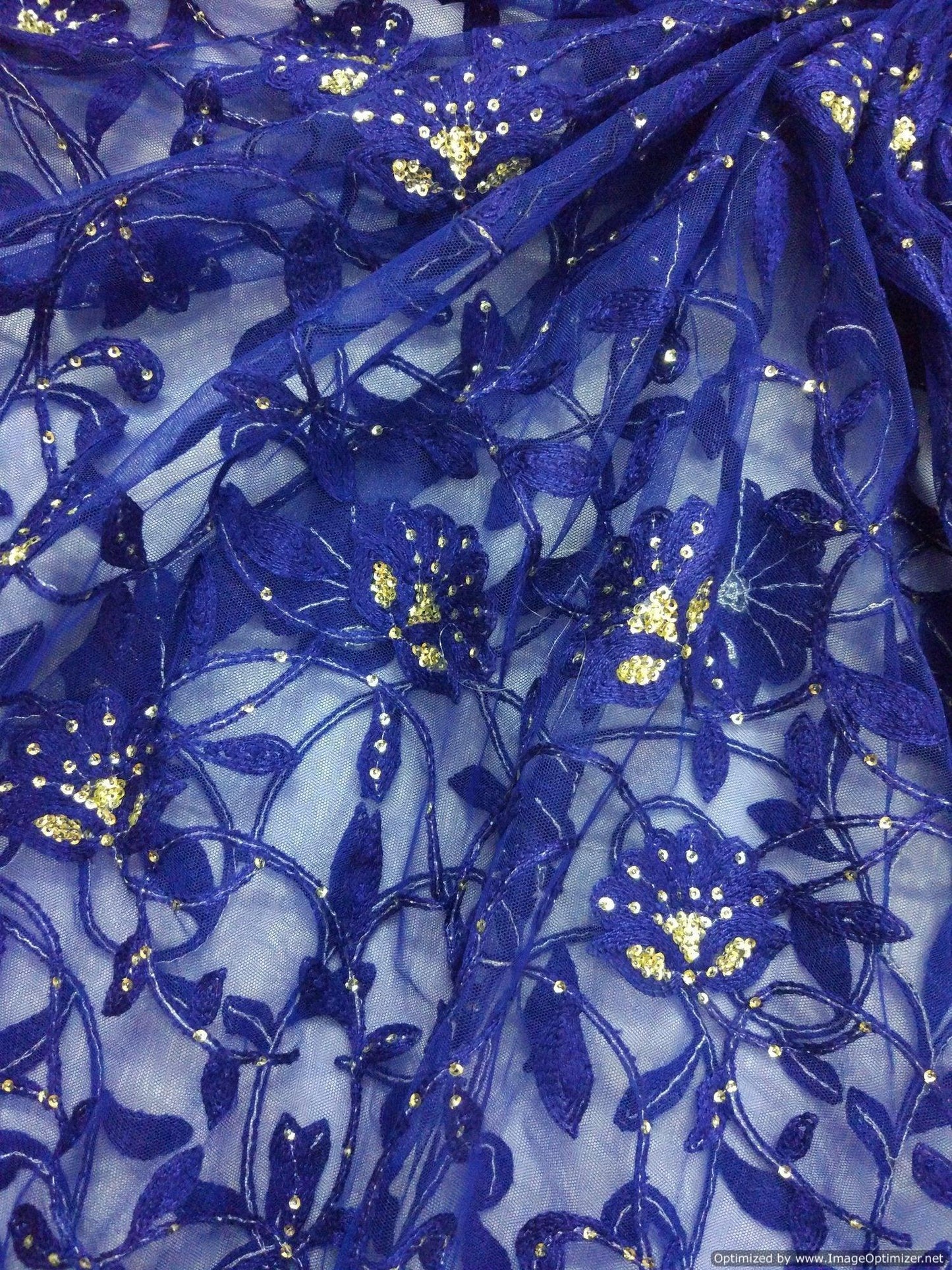 Designer Net Blue Resham Sequin Zaal work Embroidered Fabric Pre Cut 1 Meter FAB036-Anvi Creations-Fabric