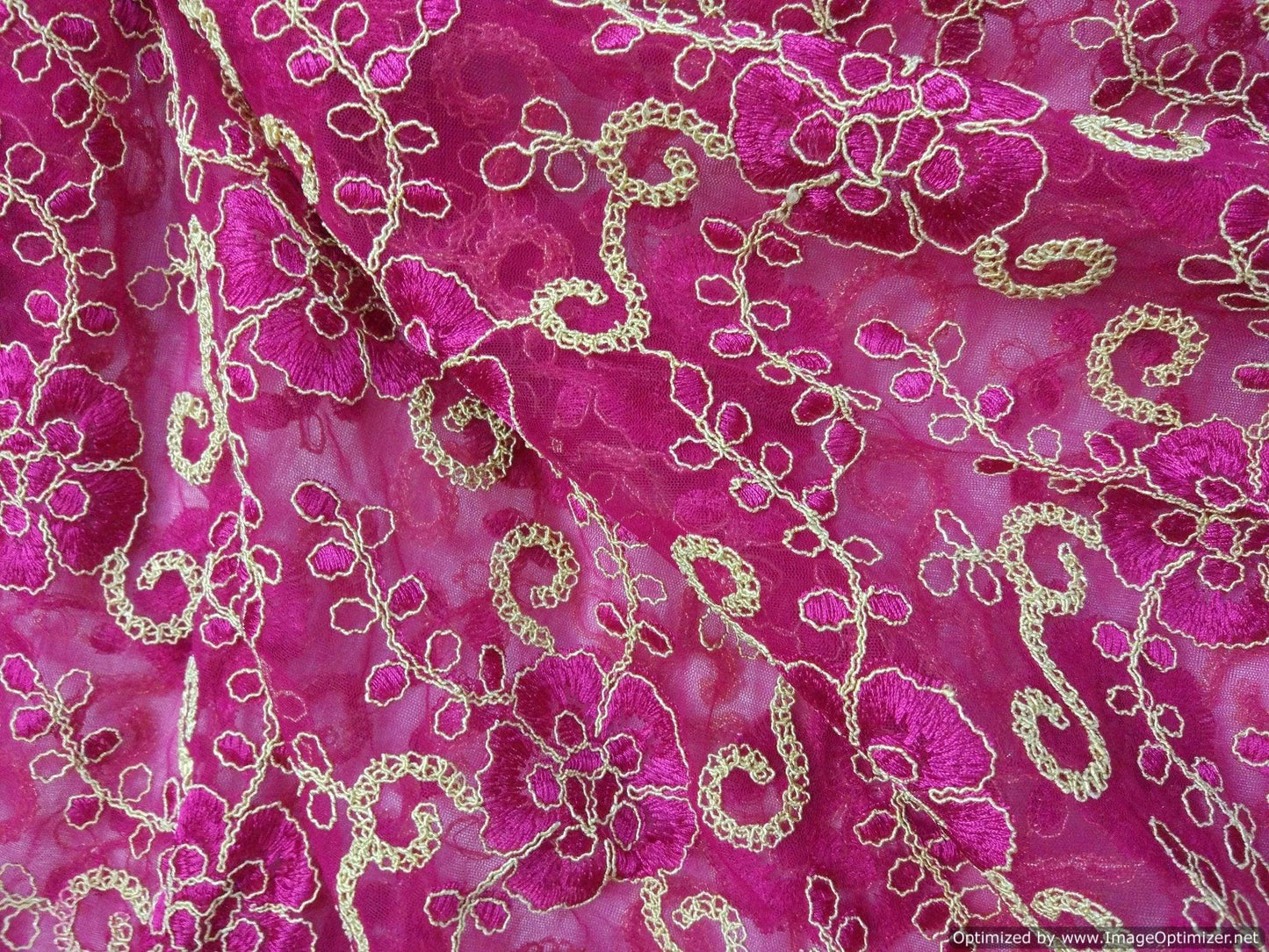Designer Net Pink Resham Zardozi Jaal Embroidered Fabric Pre Cut 4 Meter FAB037-Anvi Creations-Fabric