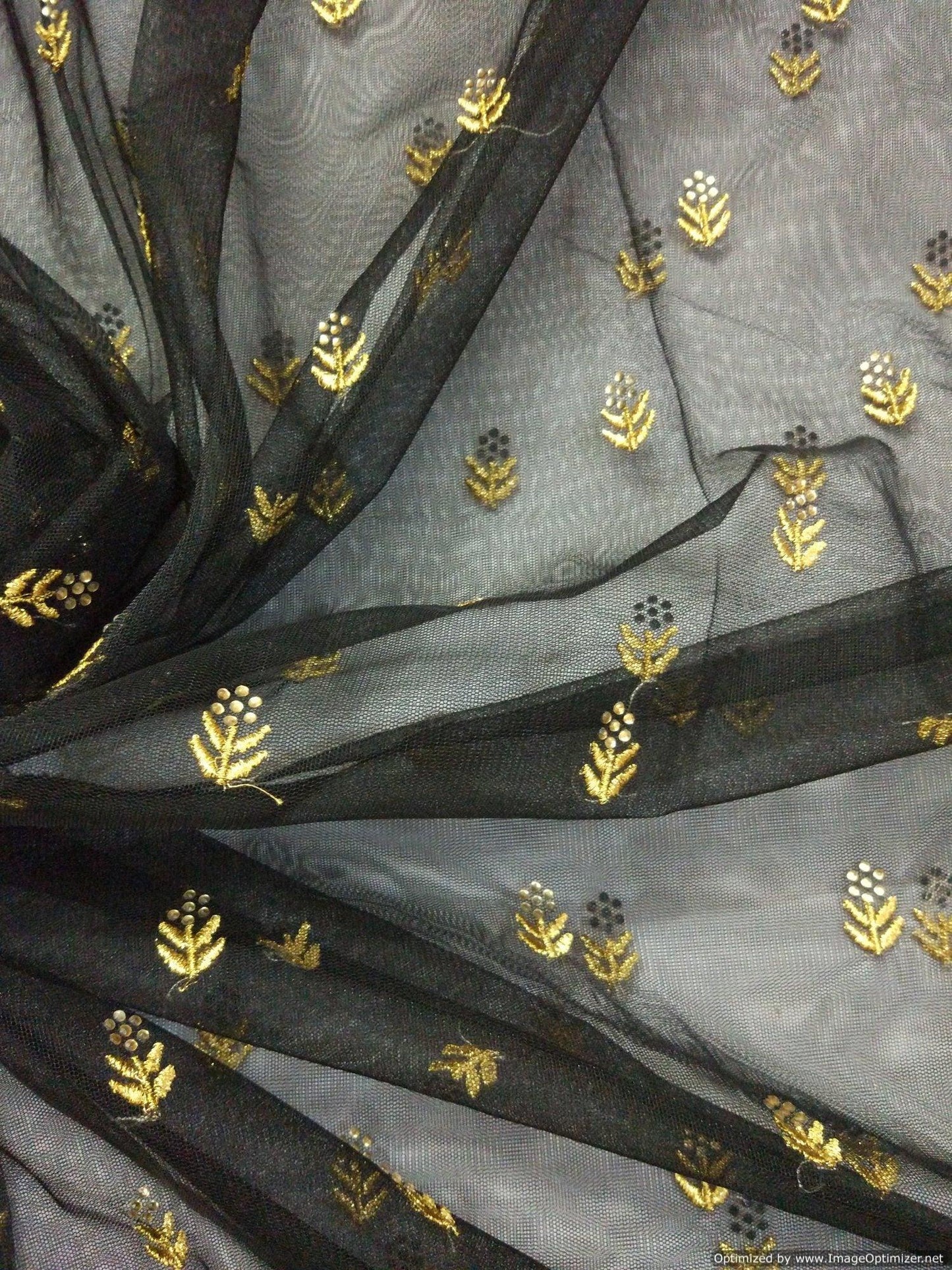 Designer Net Black Zari Paste Diamond Embroidered Fabric Pre Cut 6 Meter FAB038-Anvi Creations-Fabric