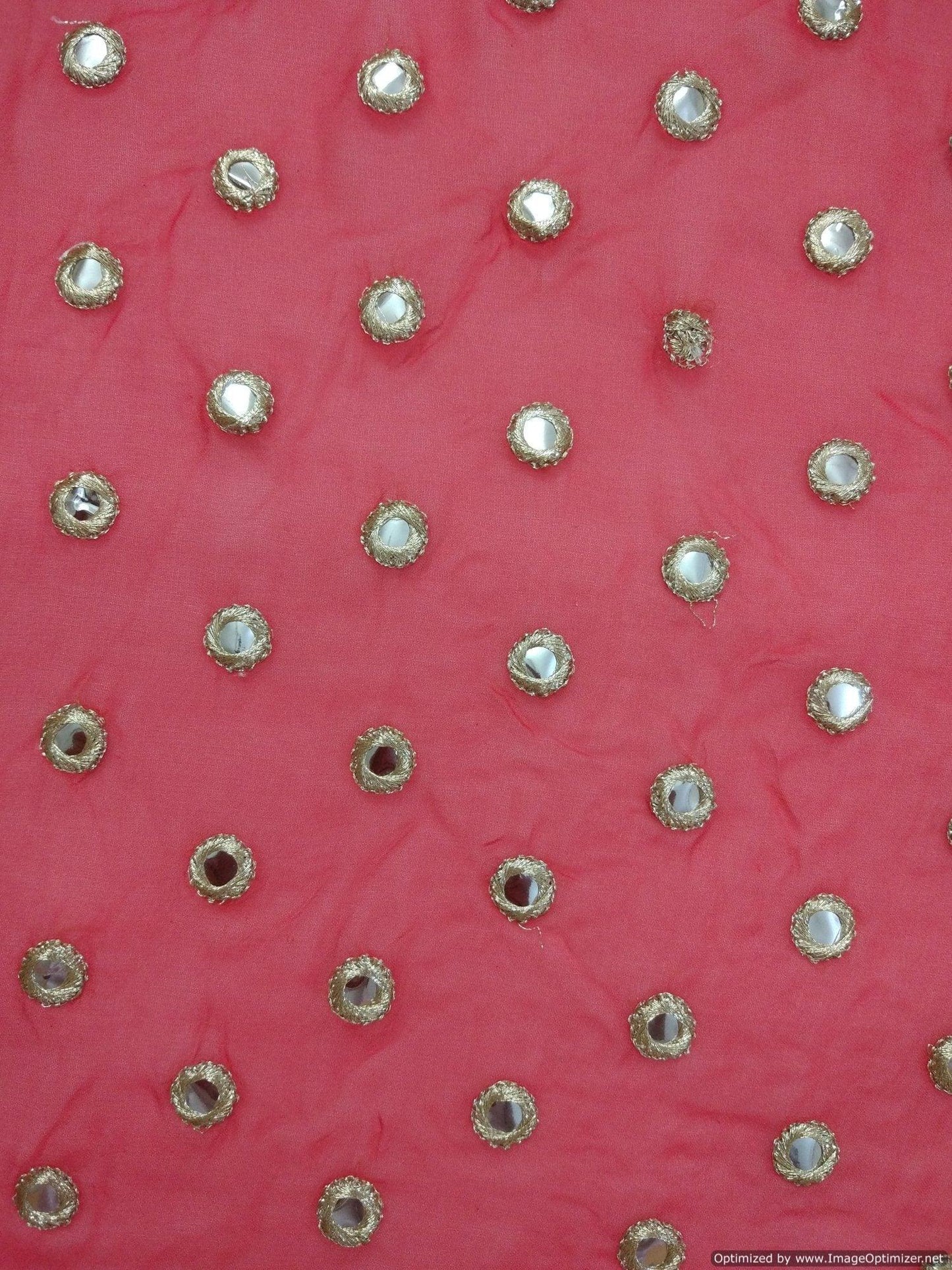 Designer Georgette Carrot Pink Mirror Embroidered Fabric FAB042-Anvi Creations-Fabric