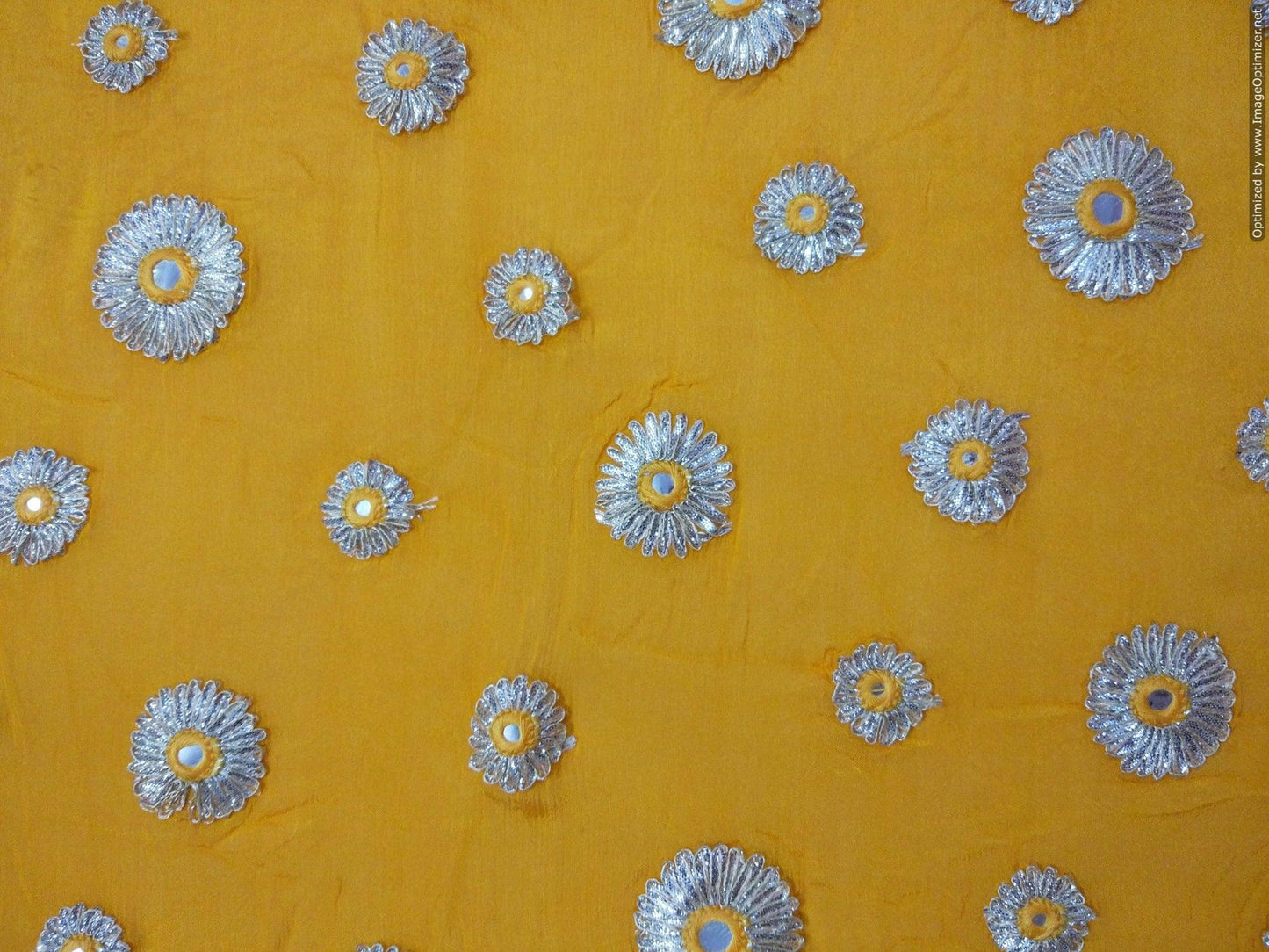 Designer Chinon Yellow Gotta faux Mirror embroidered Fabric FAB045-Anvi Creations-Fabric