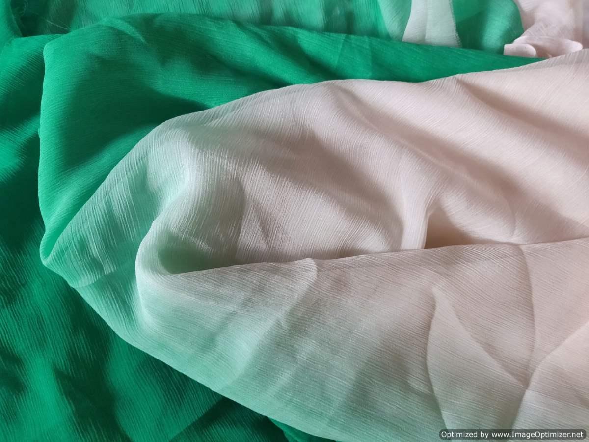 White Turquoise Chiffon Shaded Dupatta Fabric Pre Cut 2.50 Meter FAB113 - Ethnic's By Anvi Creations