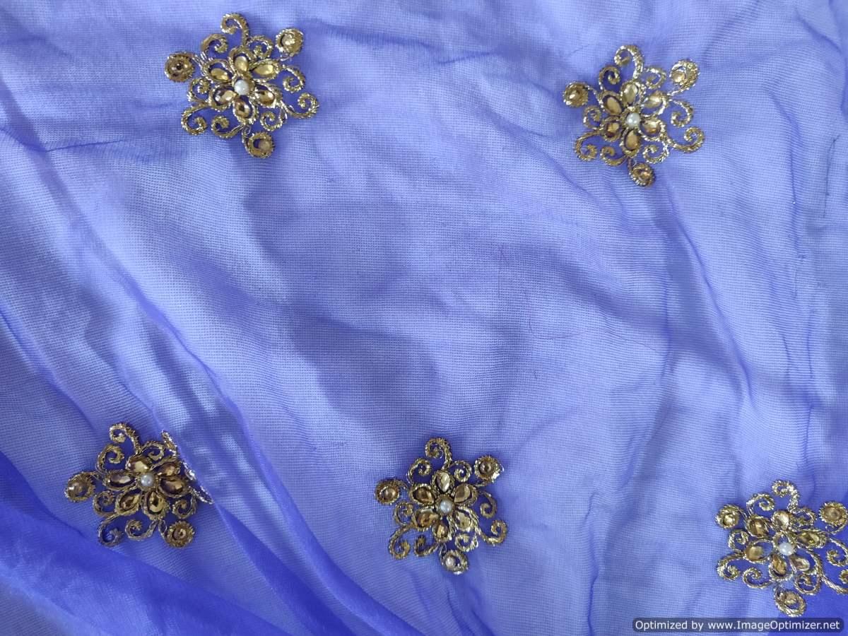 Designer Blue Net Embroidered Fabric Pre Cut 2.5 Meters FAB152 - Ethnic's By Anvi Creations