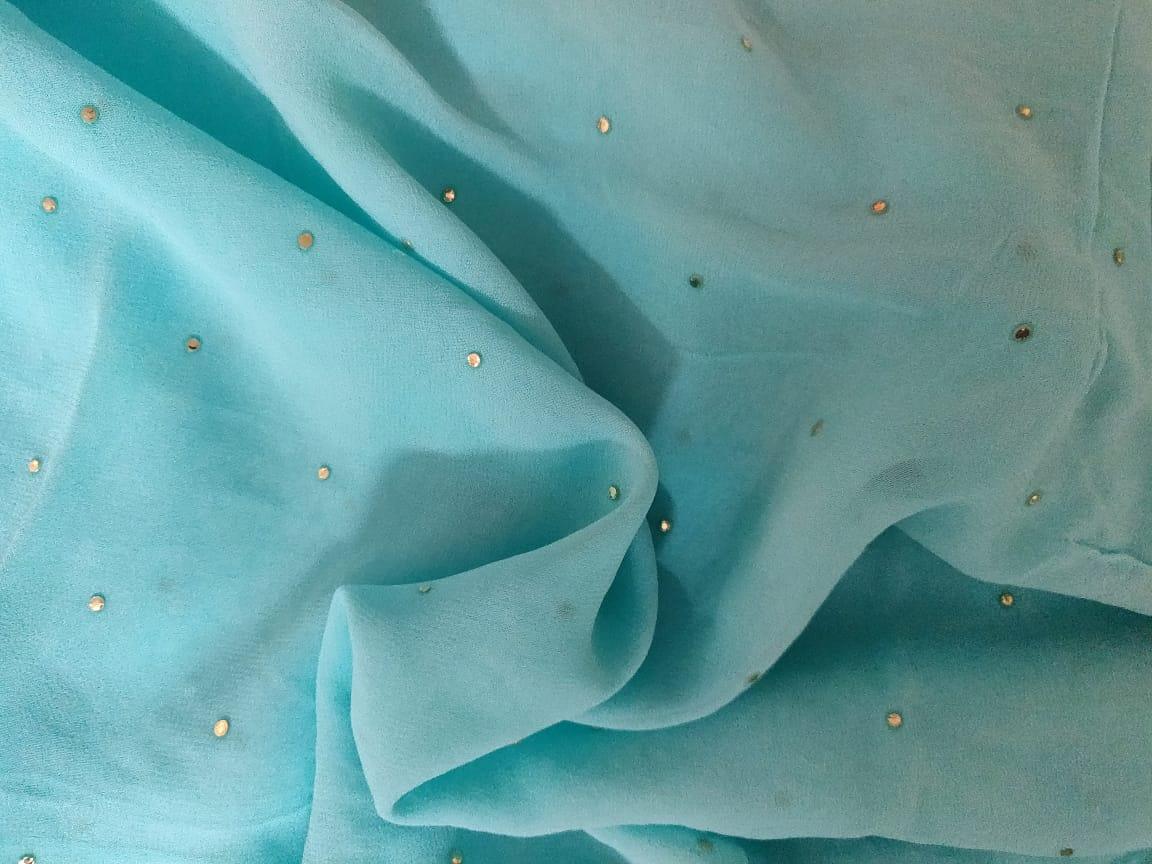 Light Blue Pasted Moykesh Work Georgette Fabric Pre Cut 6 Meters FAB205 - Ethnic's By Anvi Creations