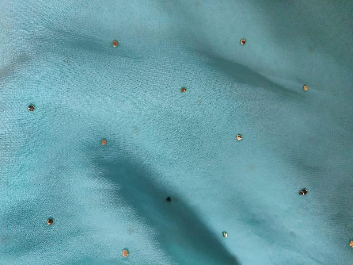 Light Blue Pasted Moykesh Work Georgette Fabric Pre Cut 6 Meters FAB205 - Ethnic's By Anvi Creations