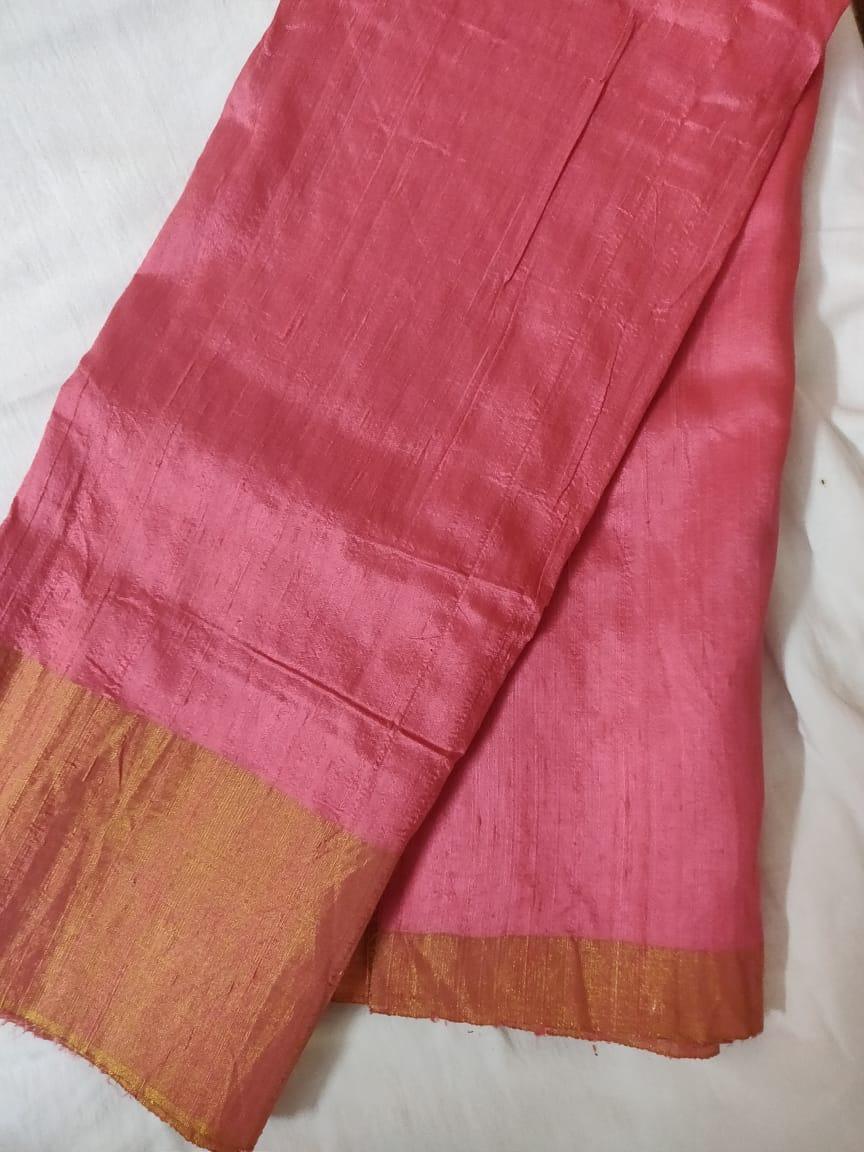 Pink Raw Silk Fabric Pre Cut 5.5 Meters FAB213 - Ethnic's By Anvi Creations