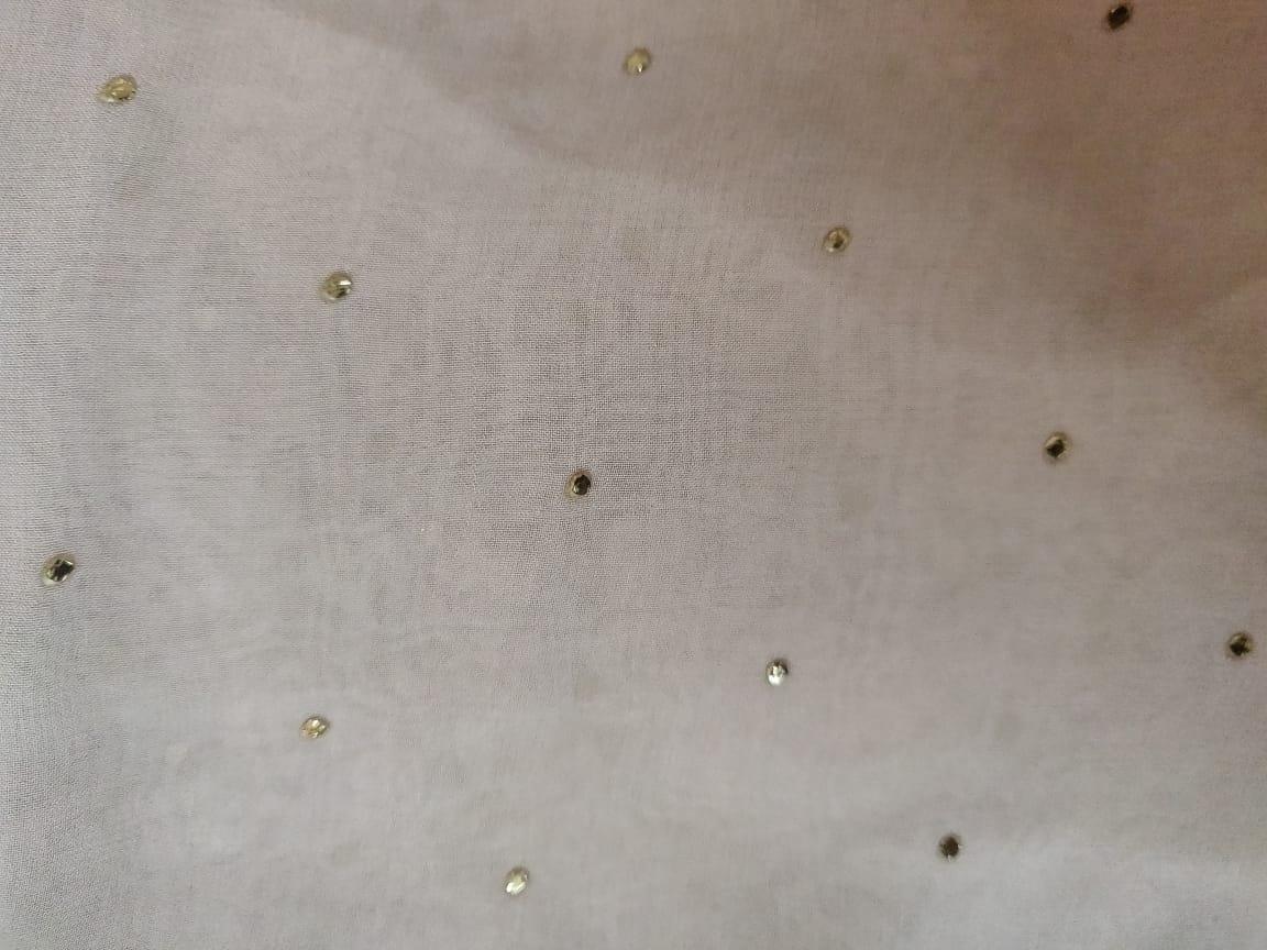 Pale Beige Pasted Moykesh Work Georgette Fabric Pre Cut 6 Meters FAB234 - Ethnic's By Anvi Creations