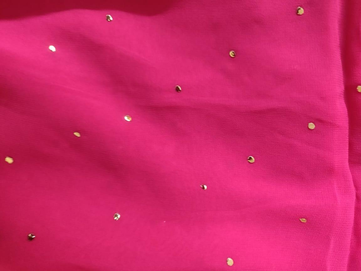 Magenta Pink Pasted Moykesh Work Georgette Fabric Pre Cut 6 Meters FAB240 - Ethnic's By Anvi Creations