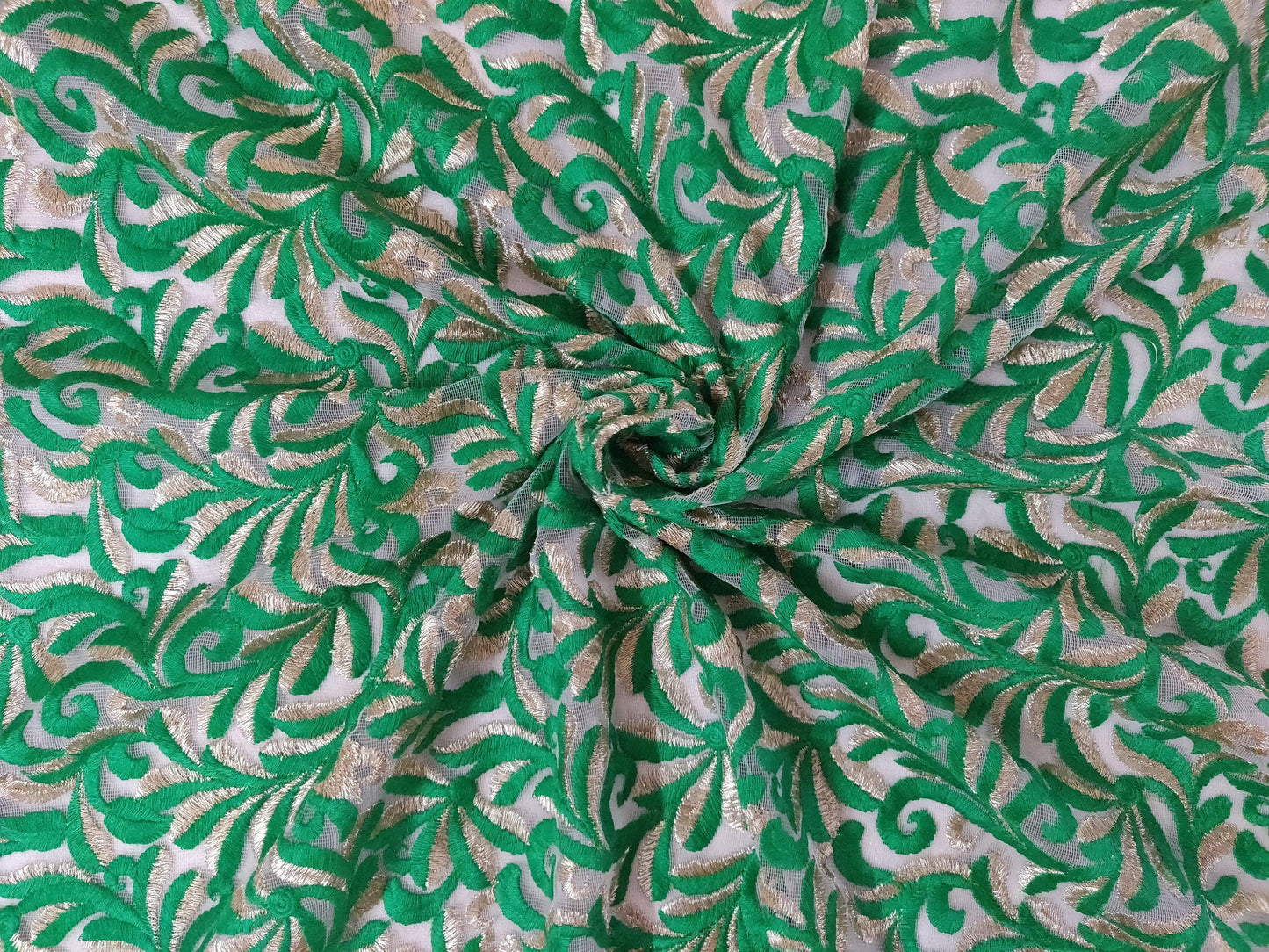 White Base Net Floral Embroidered Fabric For Blouse Crop Top Pre cut 1 Meter FAB71-Anvi Creations-Fabric