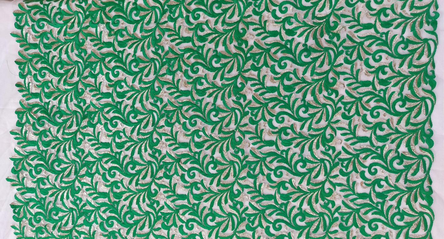 White Base Net Floral Embroidered Fabric For Blouse Crop Top Pre cut 1 Meter FAB71-Anvi Creations-Fabric