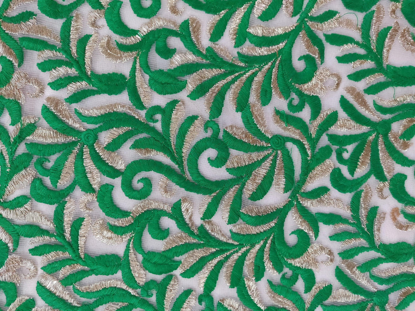 White Base Net Floral Embroidered Fabric For Blouse Crop Top Pre cut 1 Meter FAB71-Anvi Creations-Fabric