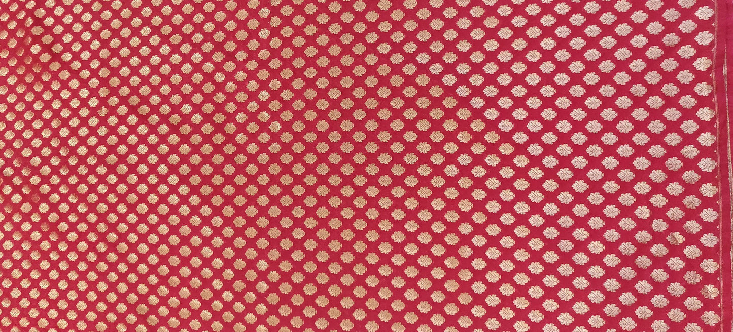 Red Semi Pure Weave Brocade Fabric Pre Cut 1 Meter FAB88-Anvi Creations-Fabric