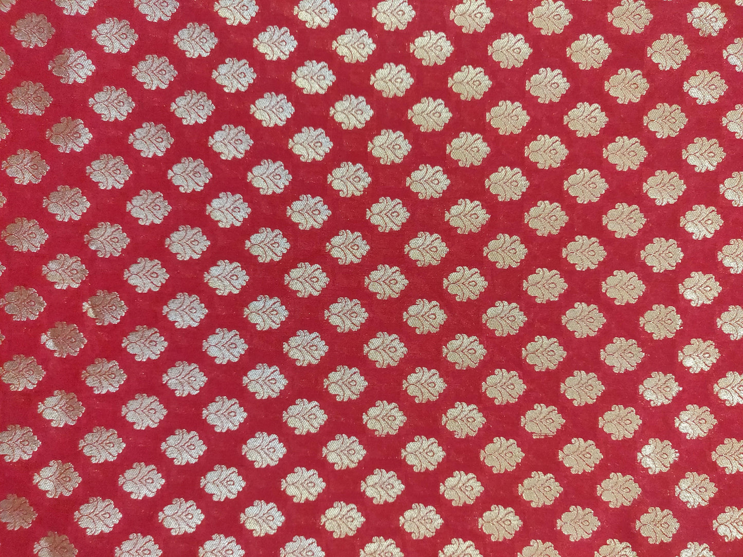 Red Semi Pure Weave Brocade Fabric Pre Cut 1 Meter FAB88-Anvi Creations-Fabric