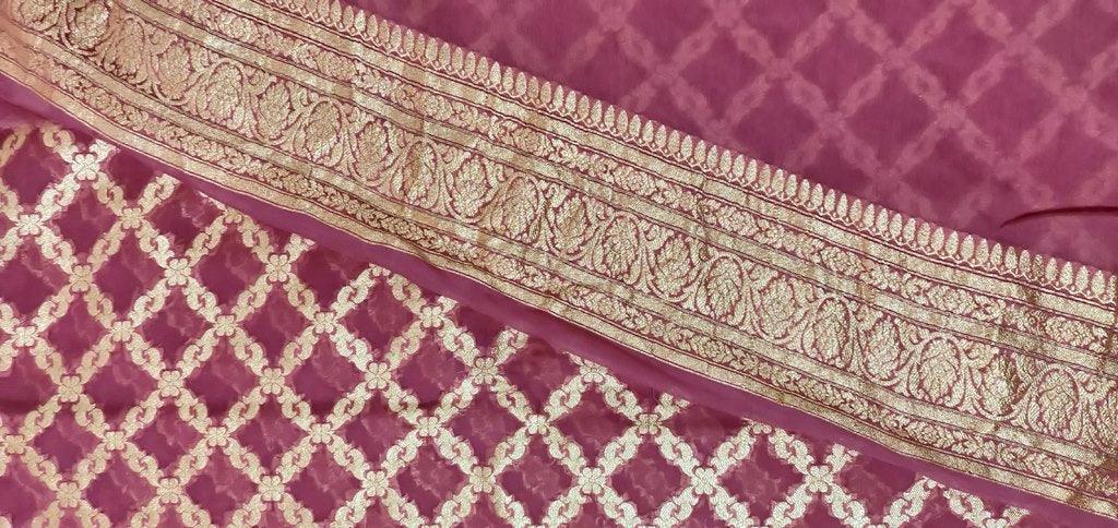 Pink Pure Khaddi Georgette Banarasi Saree FAPS04 - Ethnic's By Anvi Creations