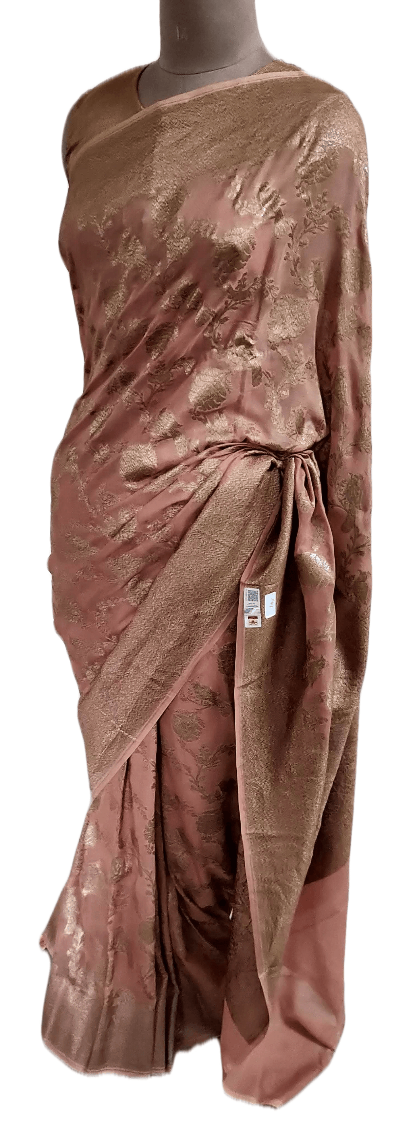 Light Peachy Brown Pure Khaddi Georgette Banarasi Saree FAPS07 - Ethnic's By Anvi Creations