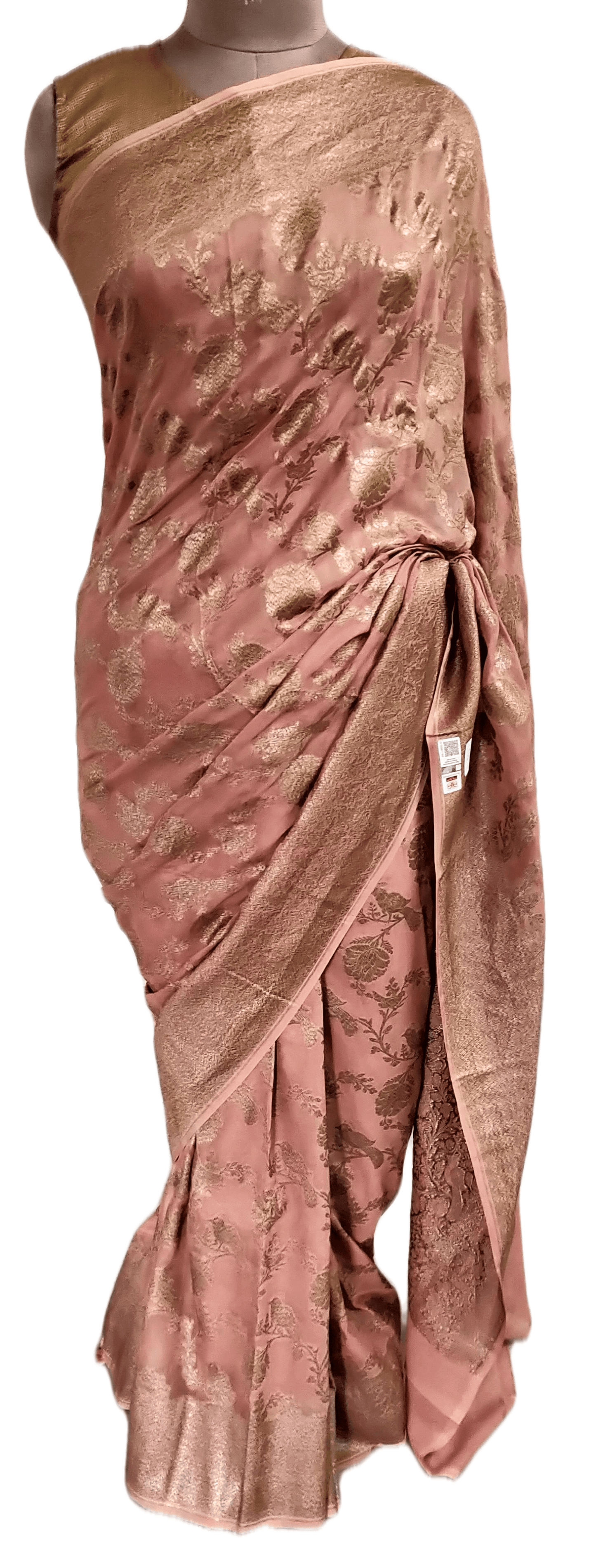 Light Peachy Brown Pure Khaddi Georgette Banarasi Saree FAPS07 - Ethnic's By Anvi Creations