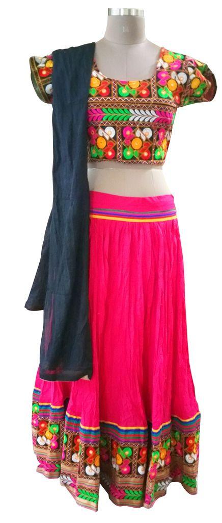 Pink Garba Cotton Chaniya Choli Piece Lehenga Kutchi Work GB07