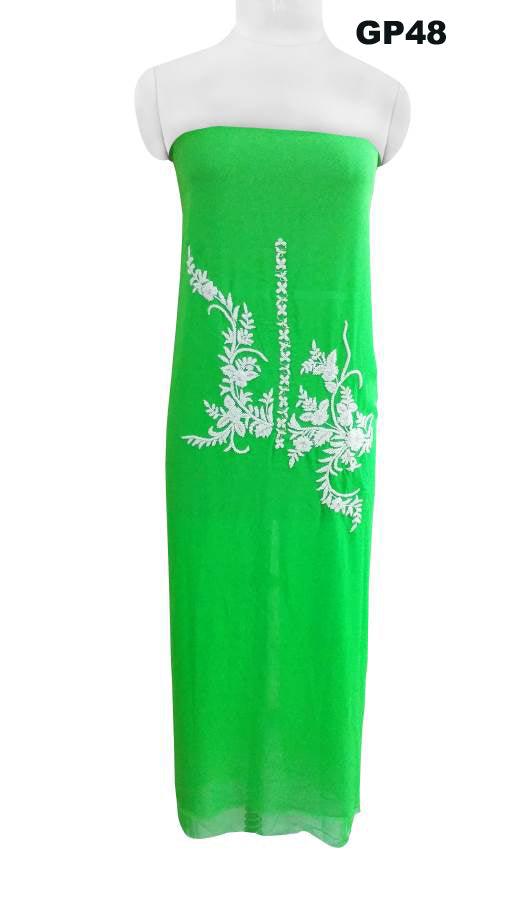 Jaipuri Pearl Hand Work Green Georgette Kurti Kurta Fabric GP48-Anvi Creations-Jaipuri Kurti Fabric